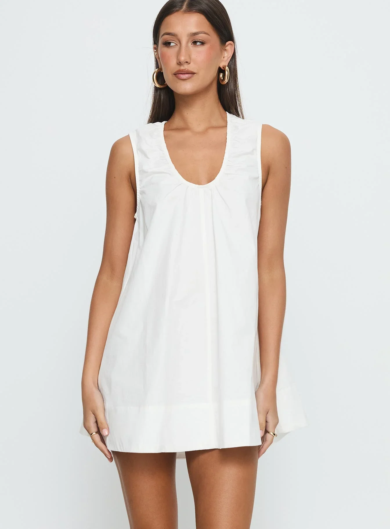 Eberta Ruched Baby Doll Mini Dress White - luluinthesky