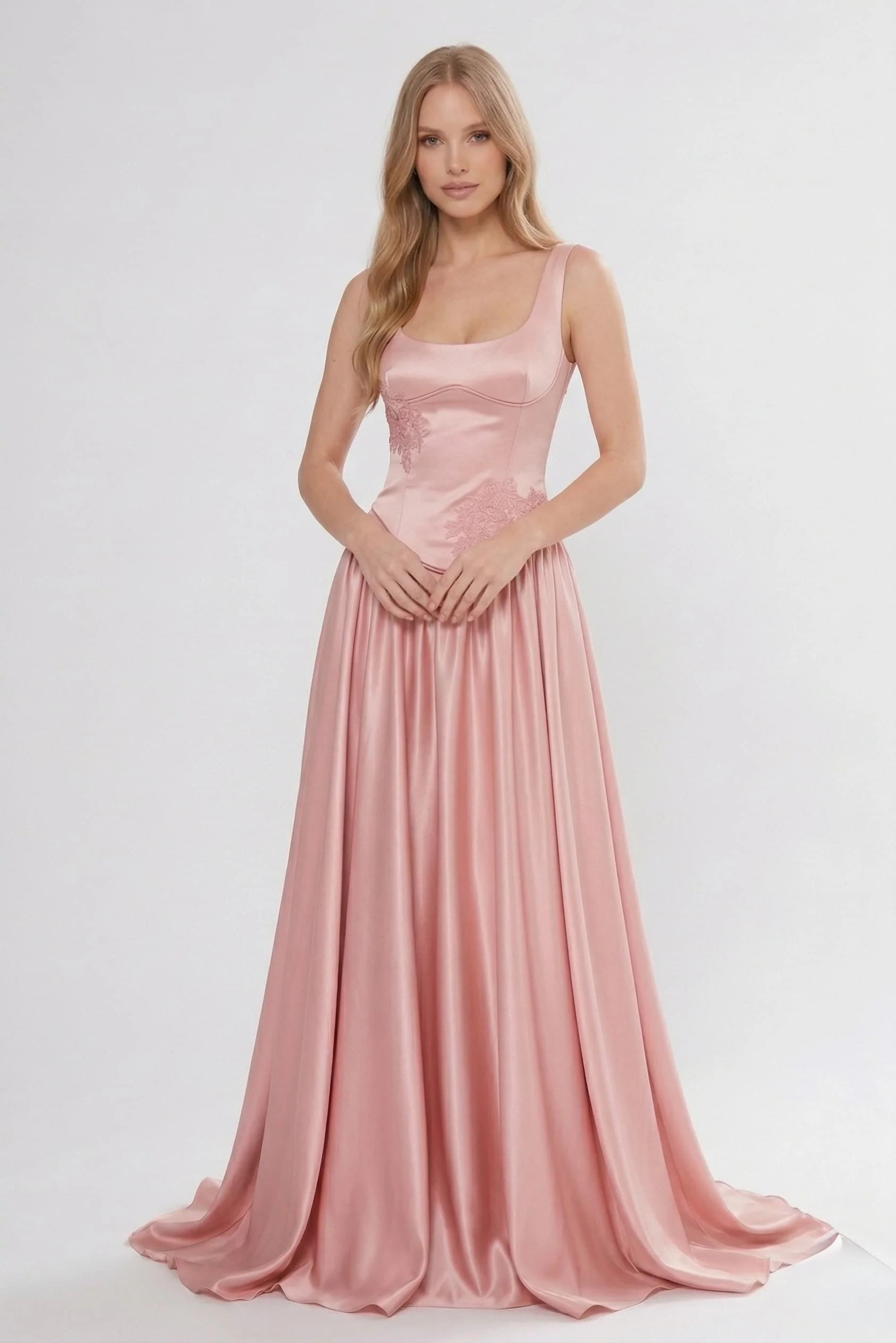 A-Line Floor Length Soft Satin Wedding Guest Dress CG0314