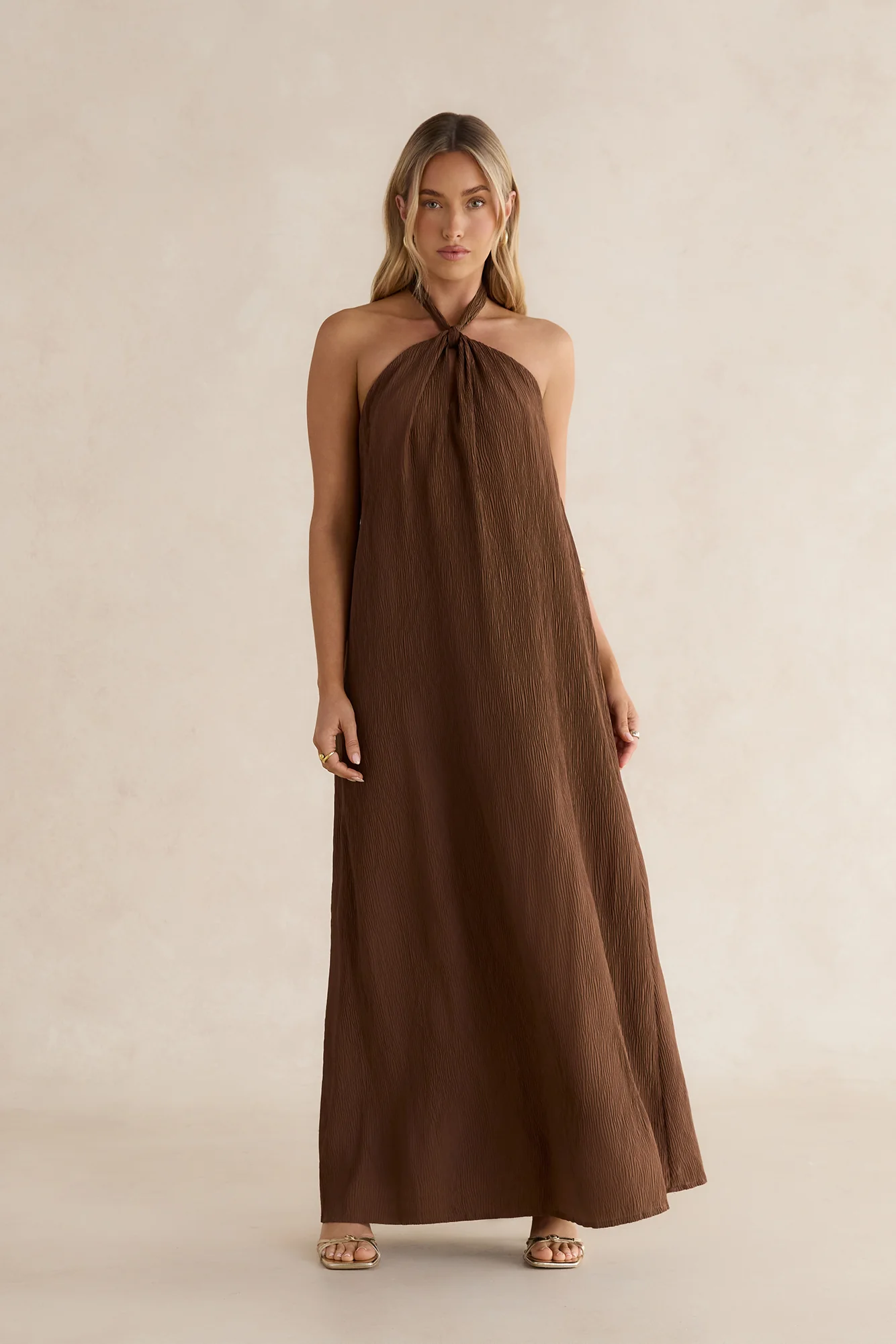 Isle Of Chic Halter Maxi Dress Brown