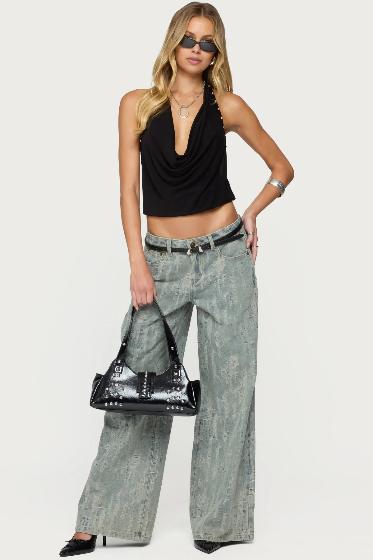 Irina Stud Cowl Neck Halter Top
