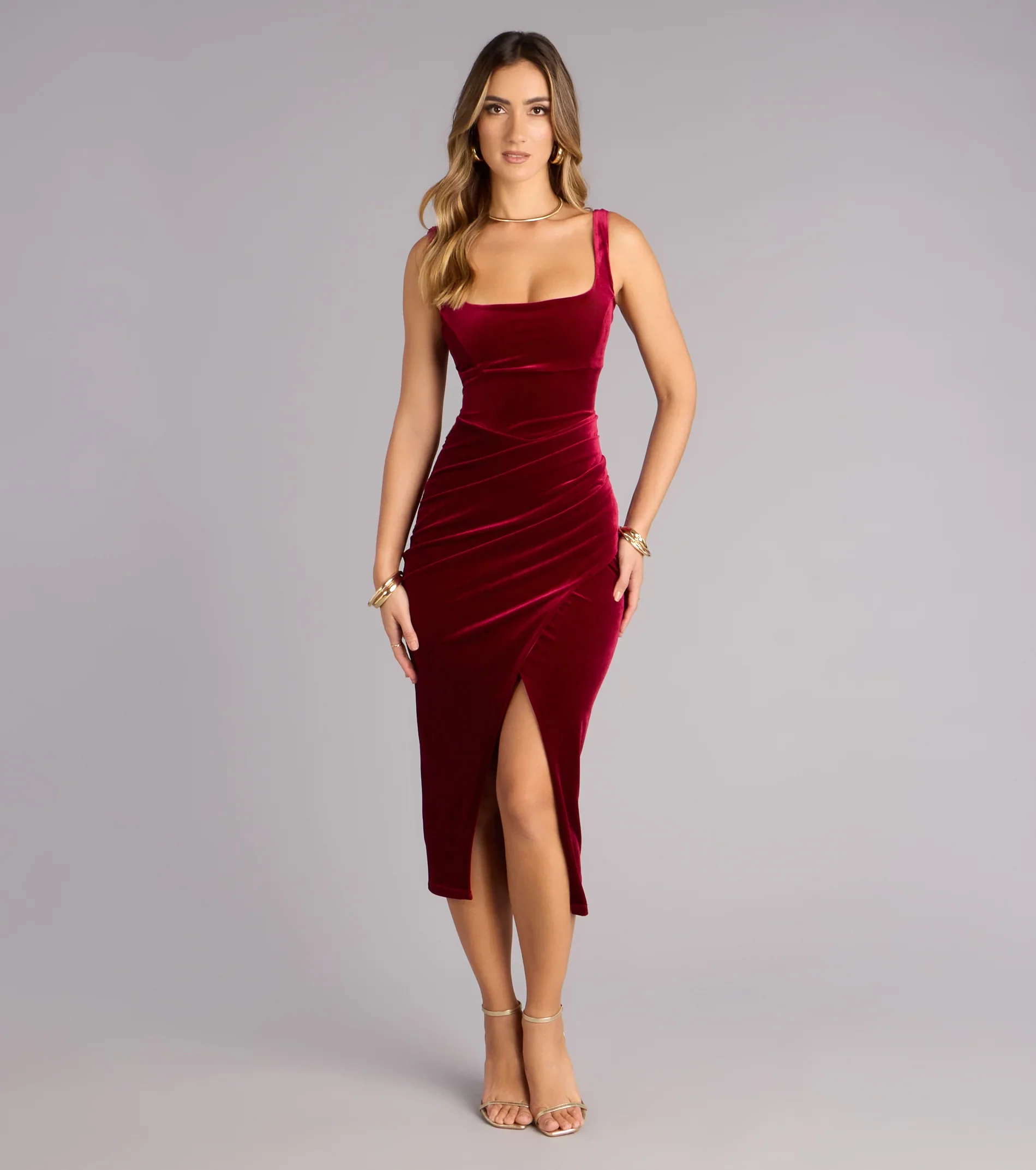 Laylin Velvet Lace-Up Midi Formal Dress