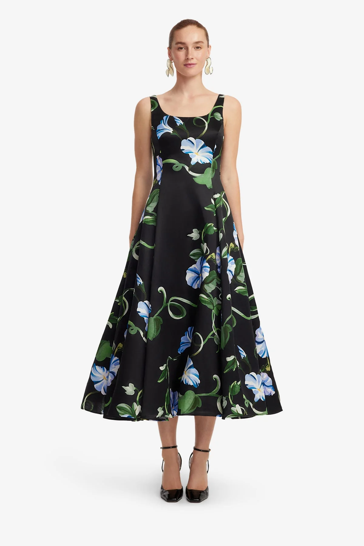 Serafina Appliqué Maxi Dress - Vine Print in Ebony