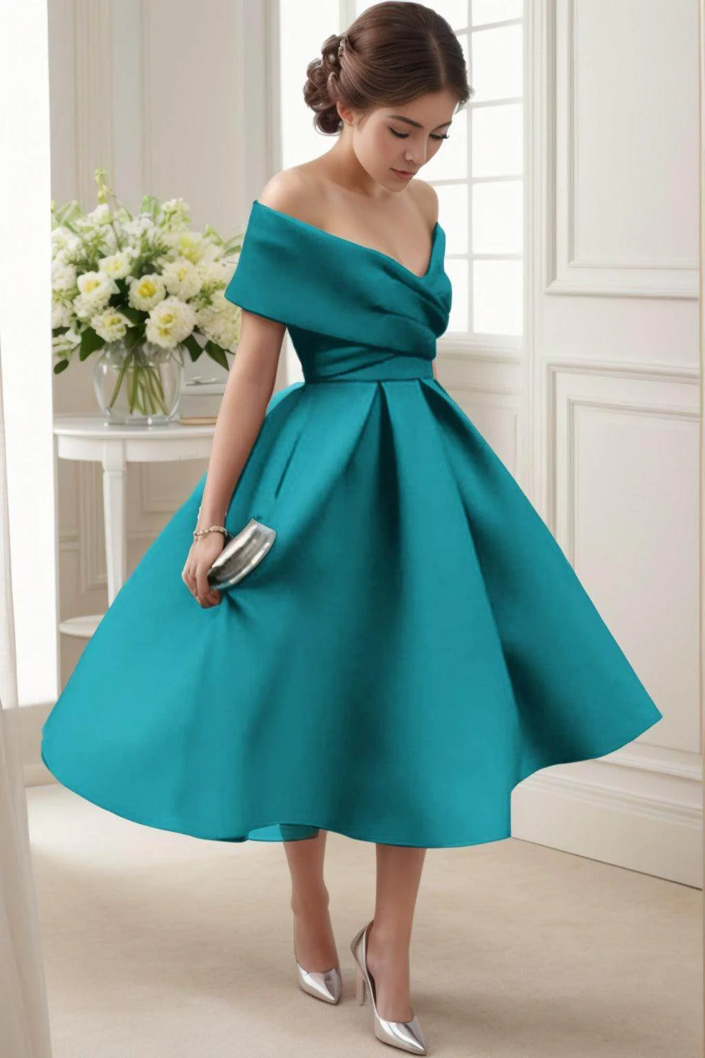A-Line Tea Length Satin Graduation Dresses CS0556