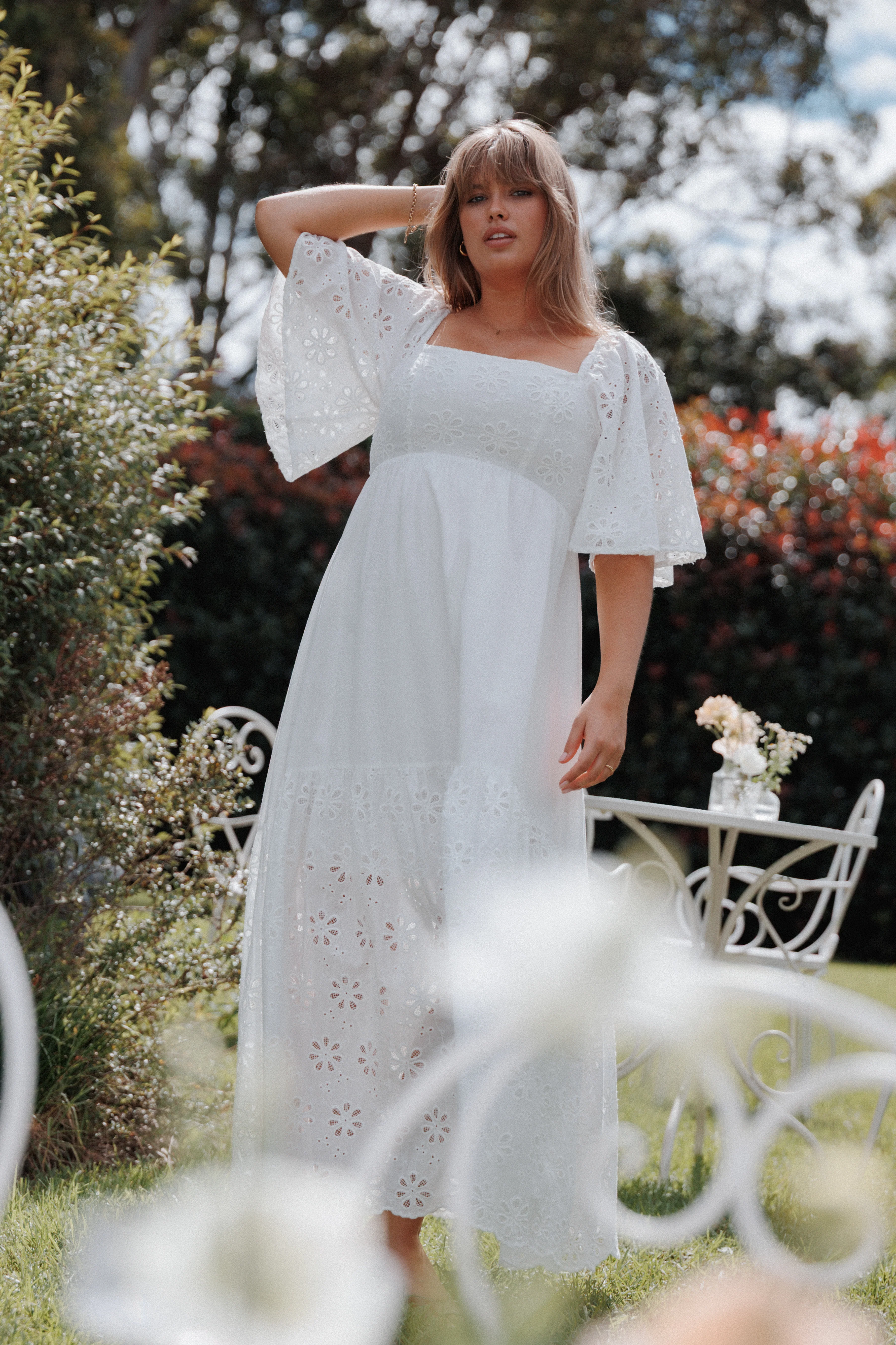 Xana Maxi Dress - White Broderie
