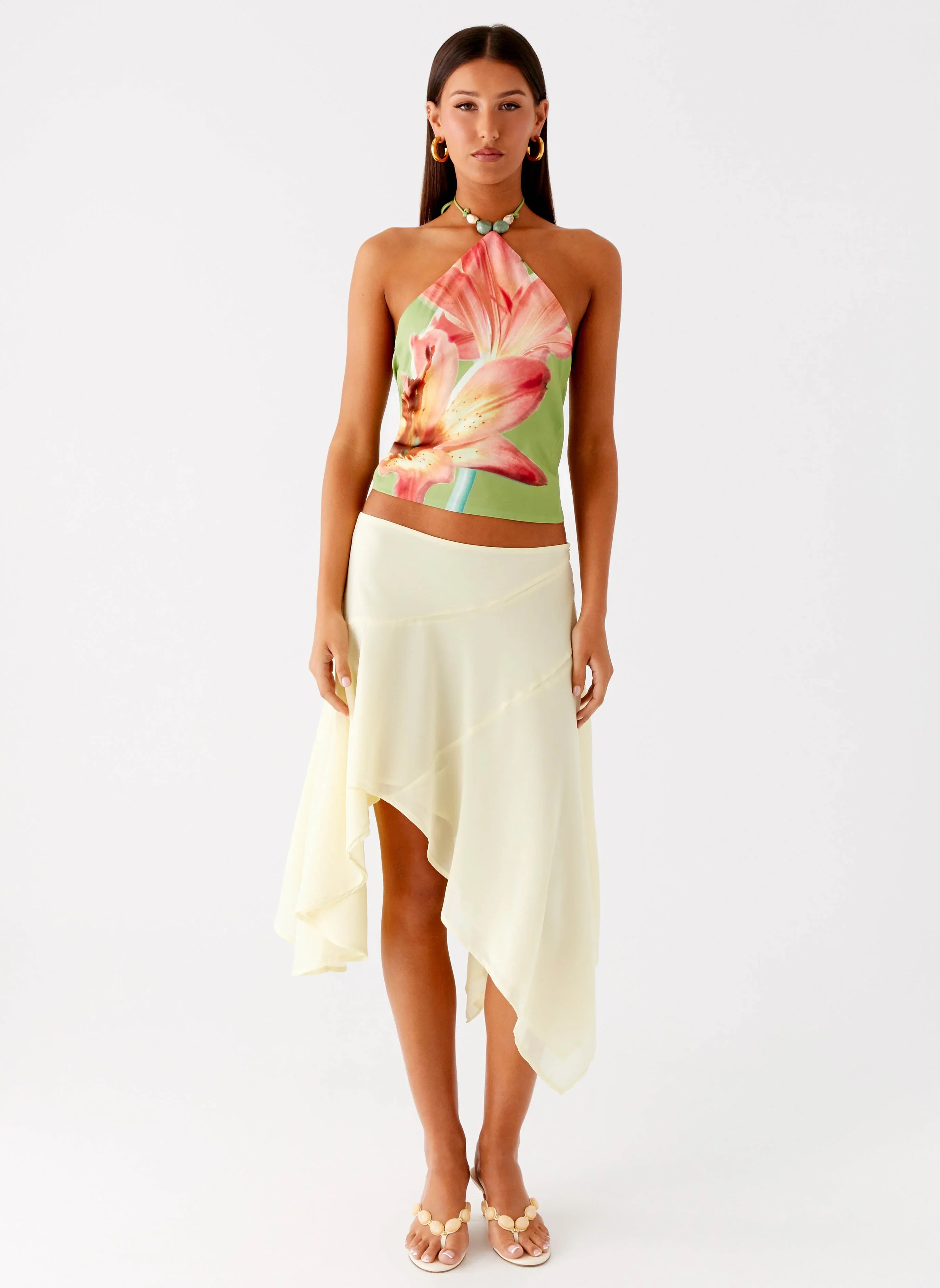 Loreta Beaded Tie Back Top - Jungle Floral