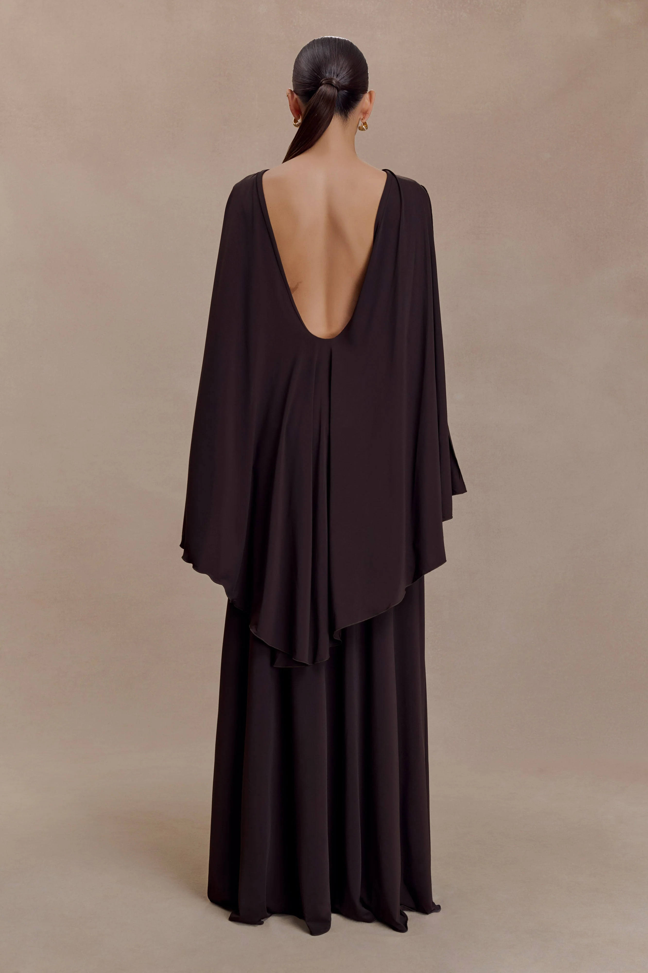 Emory Jersey Cape Maxi Dress - Chocolate