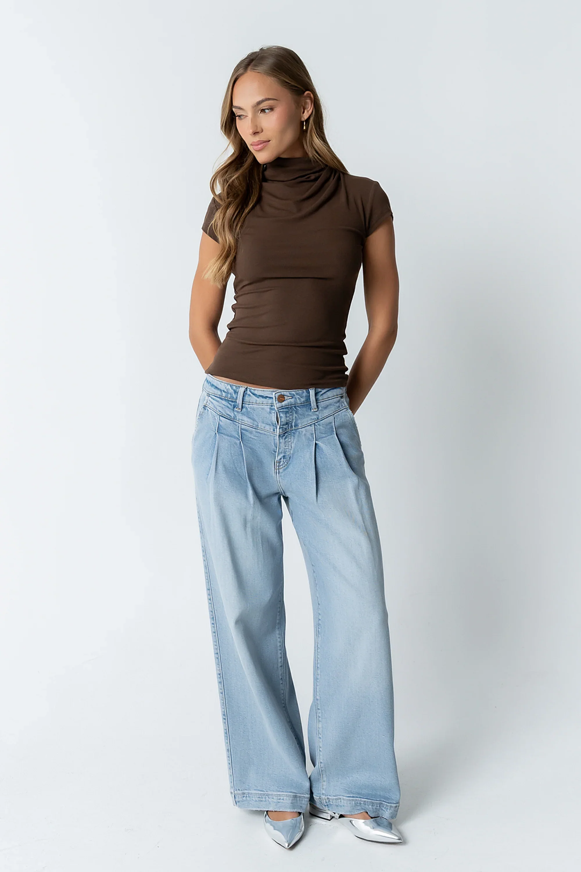 Kara Mock Neck Top in Brown