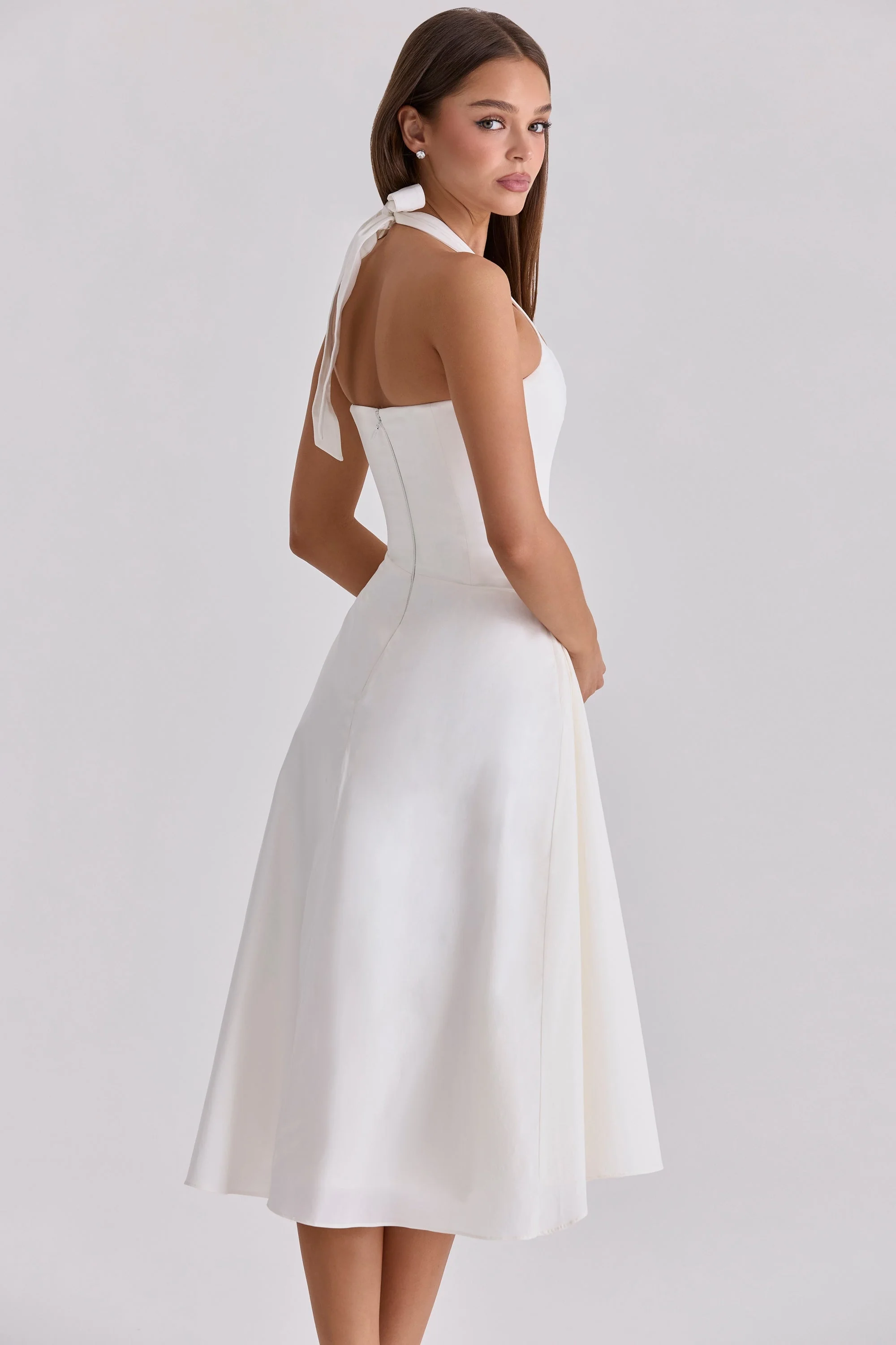 white halter neck cotton midi dress