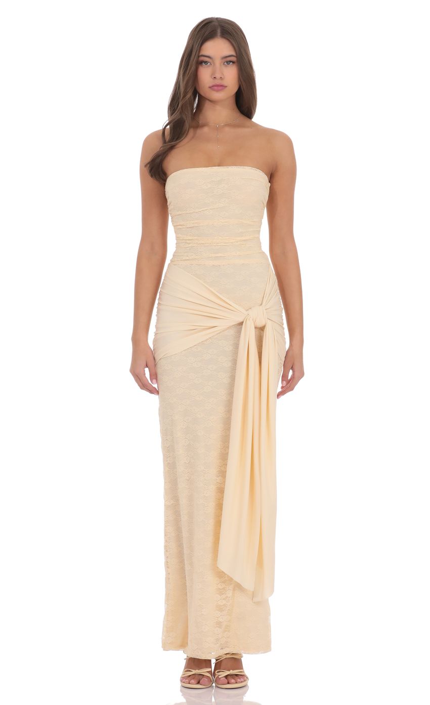 Strapless Lace Tassel Wrap Maxi Dress in Vanilla