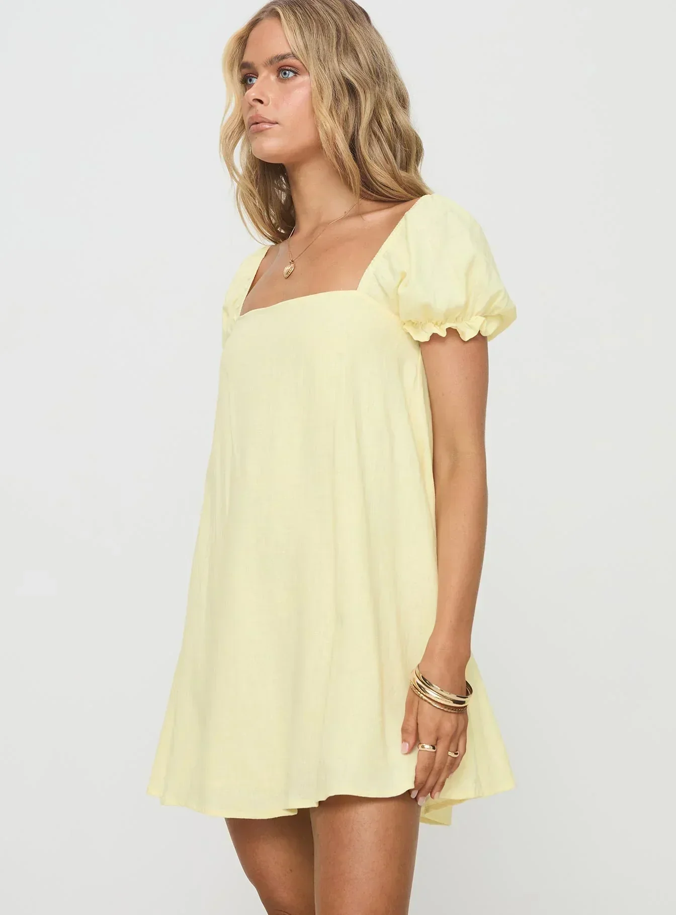 Beyond Linen Blend Mini Dress Yellow - luluinthesky