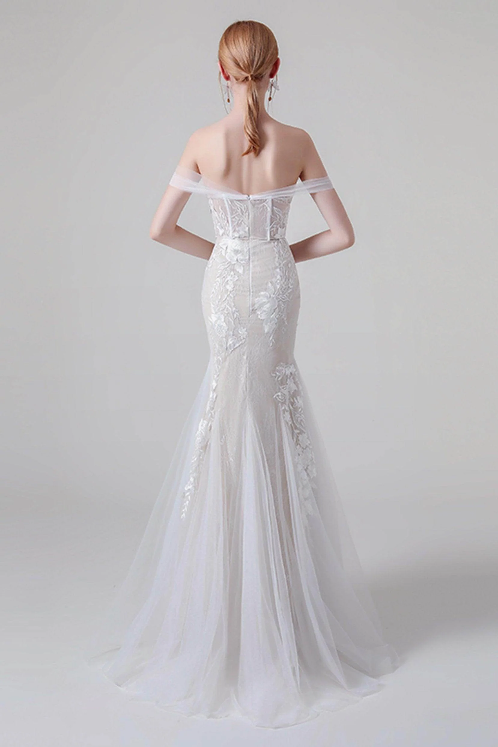 Sheath Sweep-Brush Train Lace Tulle Wedding Dress CW2747