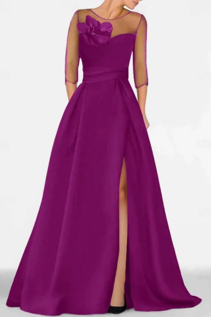 A Line Sweetheart 3/4 Sleeves High Split Mother Dresses CM0338
