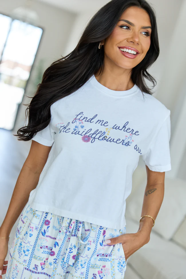 Wildflowers White Boxy Graphic Tee