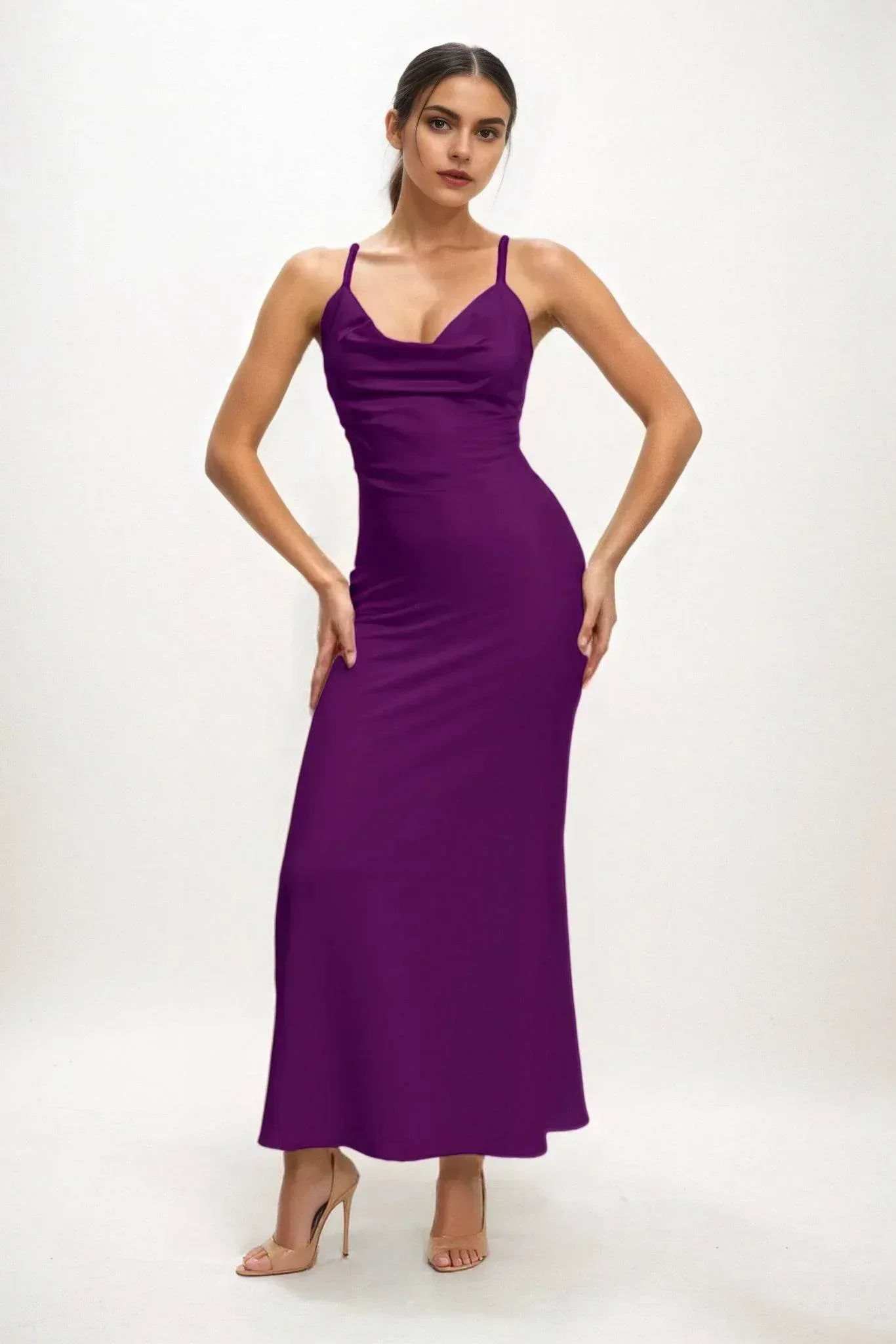 Sheath-Column Midi Luxe Satin Dress CB0831CS