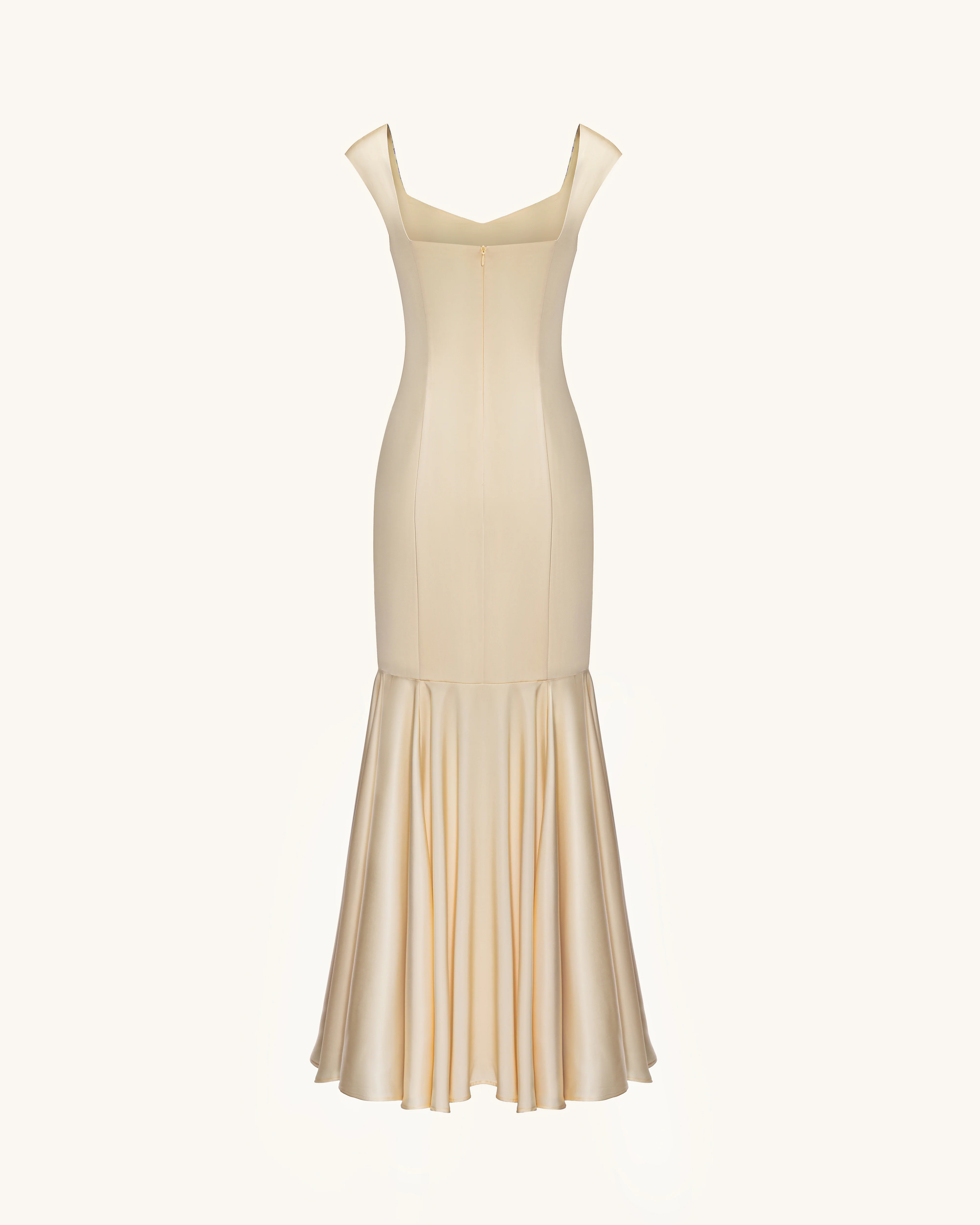 Iris Print Satin Mermaid Maxi Dress - Soft Yellow - FASHION NOB