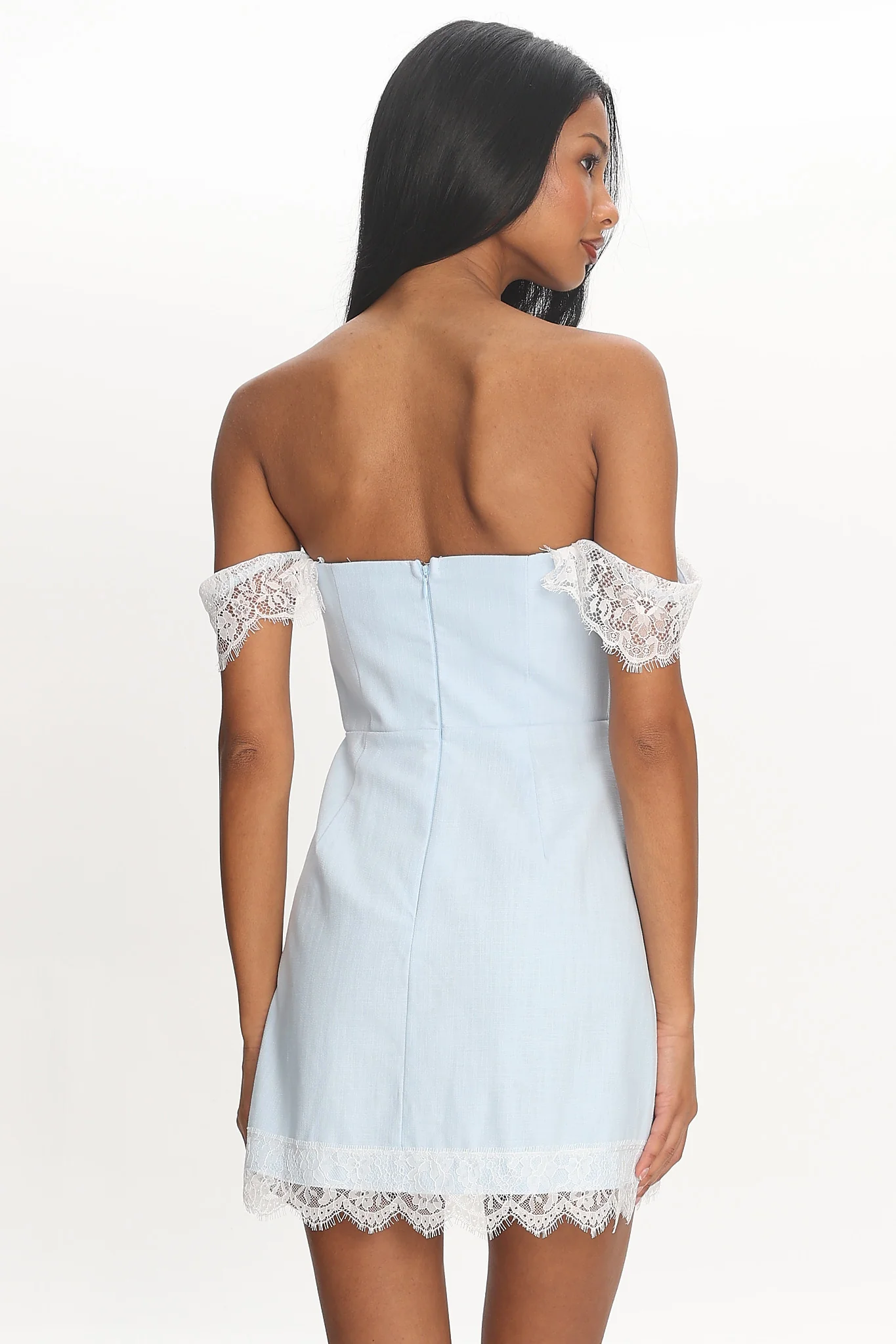 Dilaurentis Lace-Trim Mini Dress Baby Blue