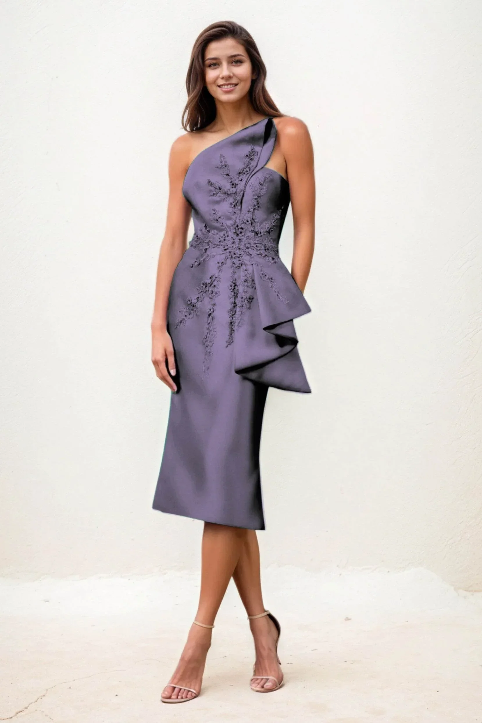 Sheath-Column Midi Satin Wedding Guest Dress CG0292