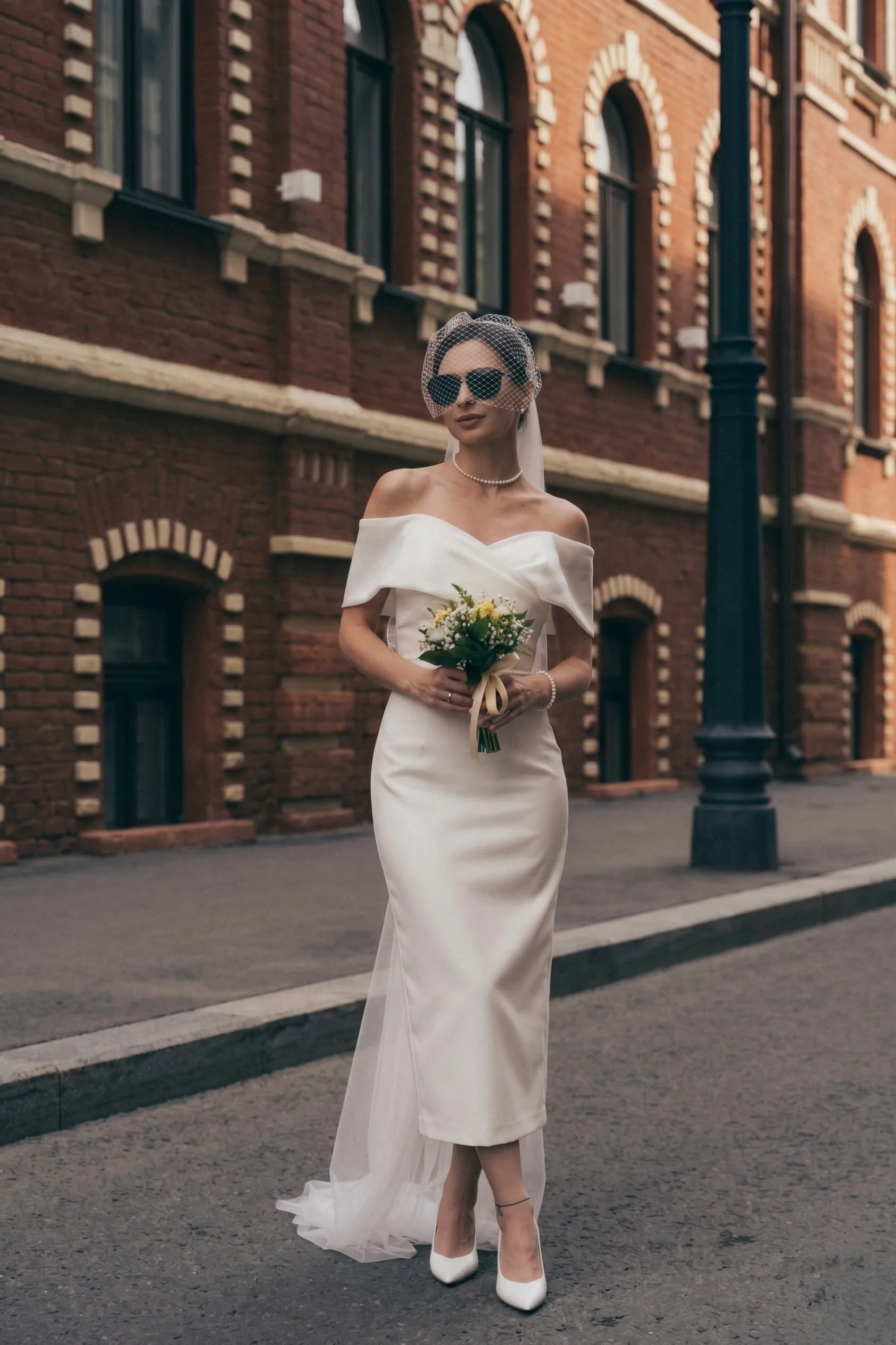 Sheath-Column Tea Length Elastic Cloth Wedding Dress CW3402