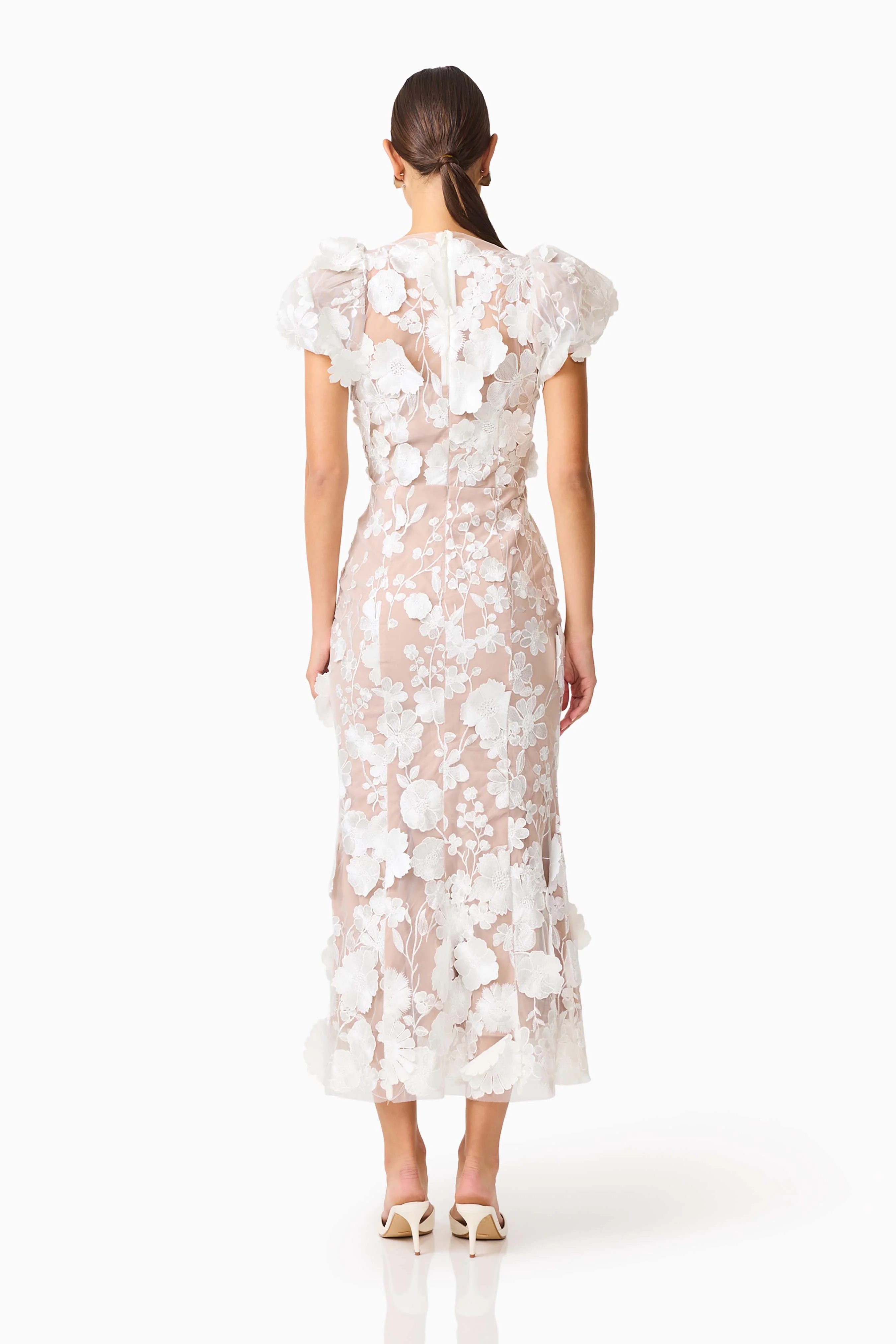 Astraea 3D Lace Maxi Dress In White