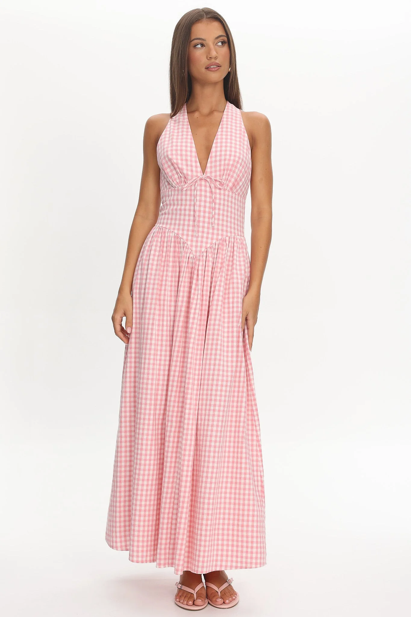 Sundrenched Halter Maxi Dress Checker Pink