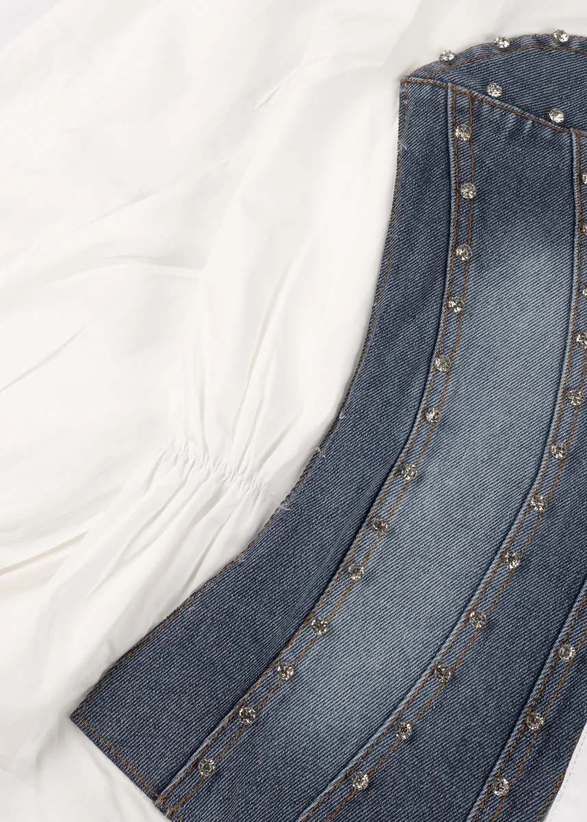 Poplin Faux Denim Corset Shirt