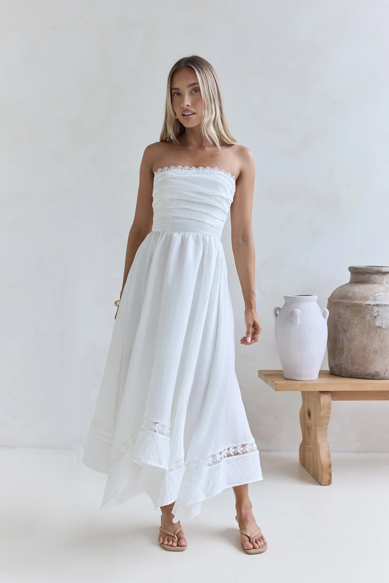 Lucia Strapless Midi Dress White - luluinthesky