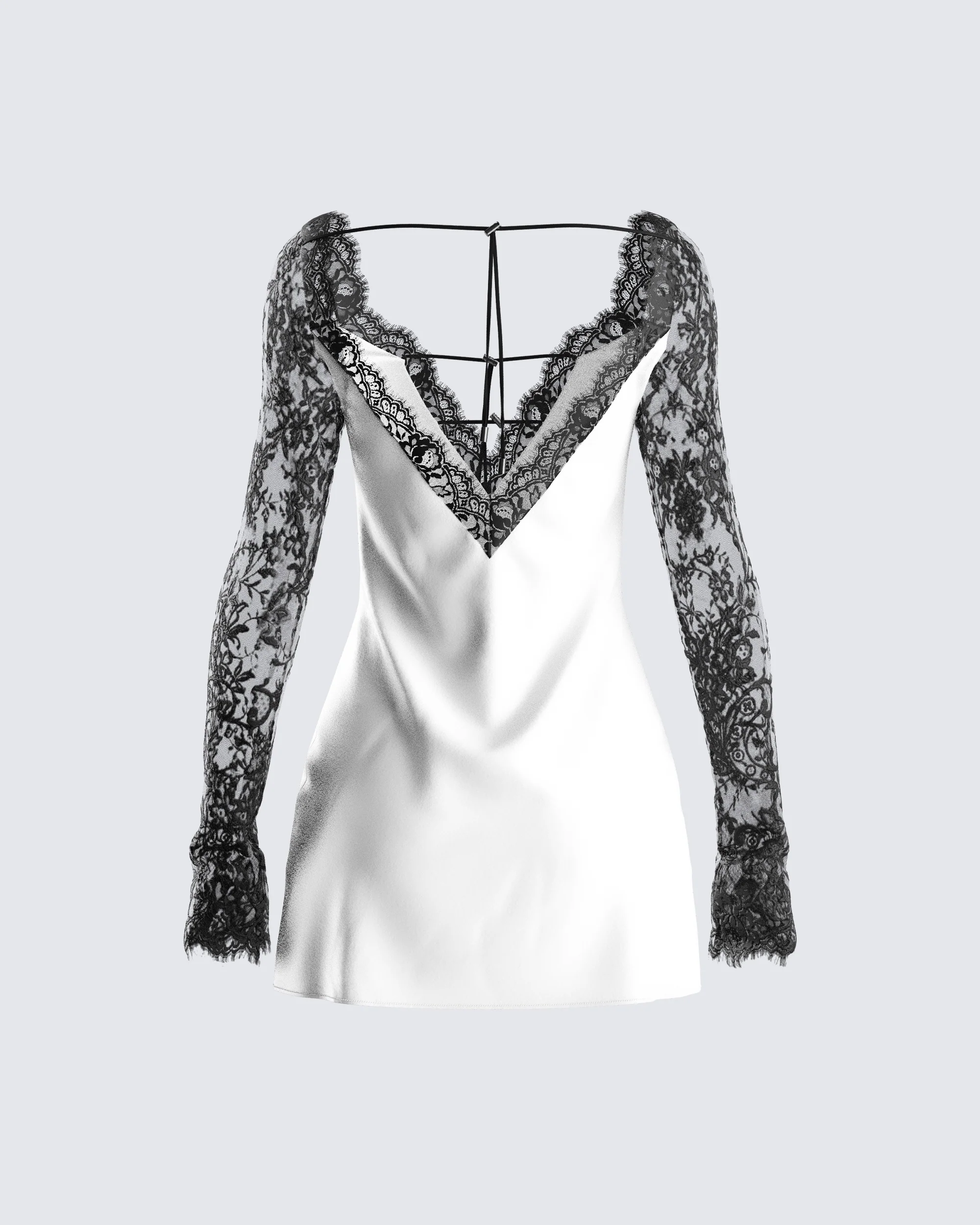 Minnie White Satin Lace Trim Dress