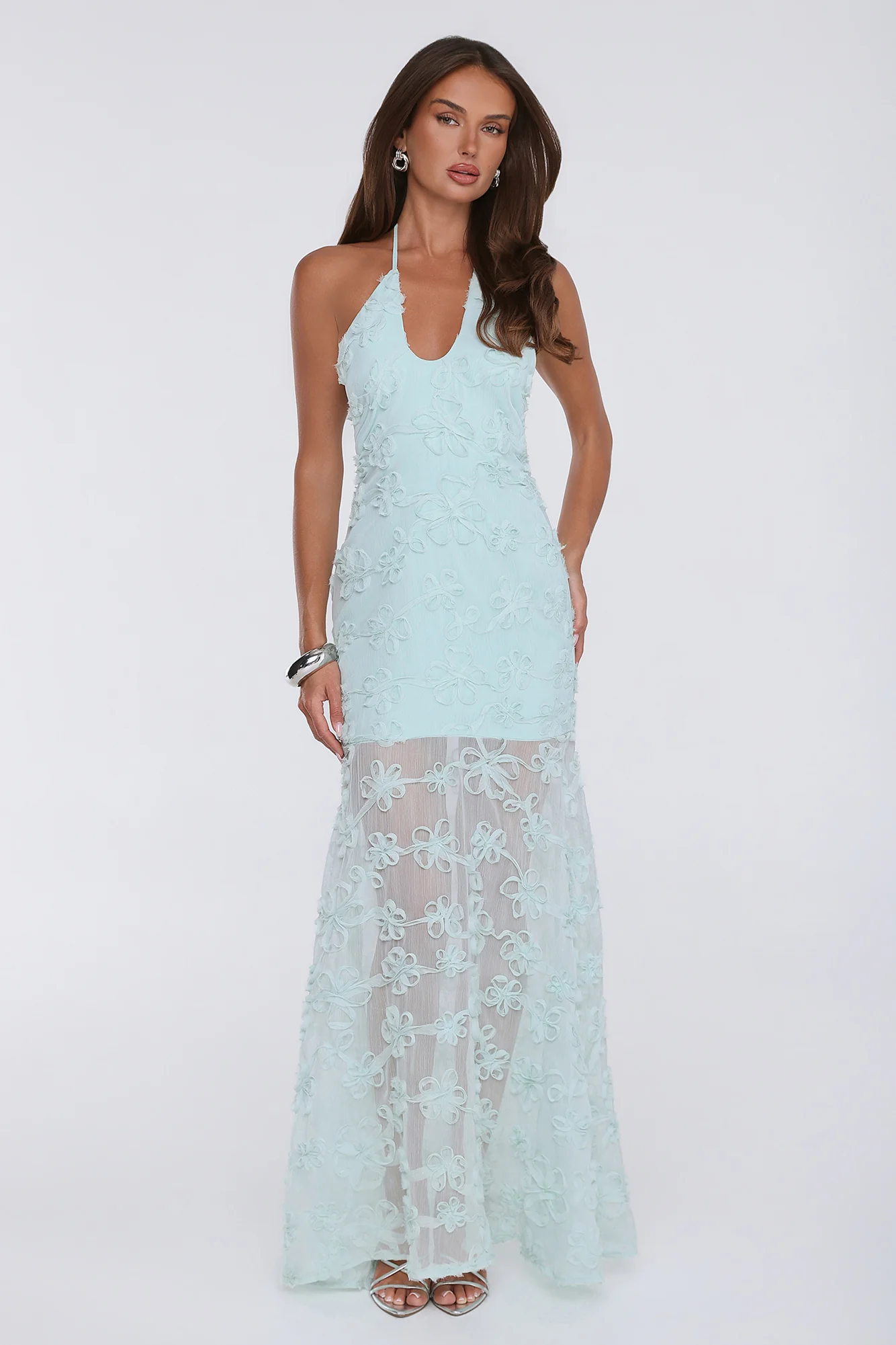 Enchanted Aura Halter Maxi Dress Sage