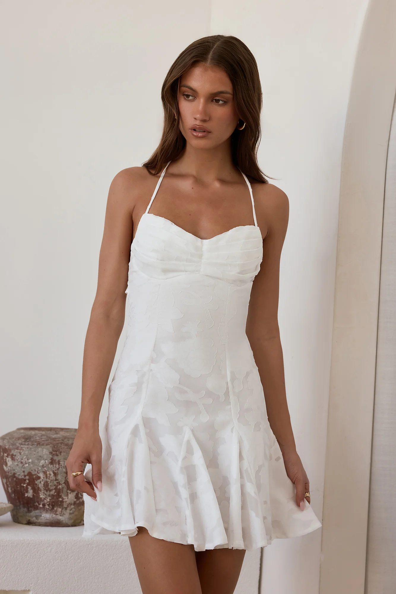 Dancing Alone Halter Mini Dress White - luluinthesky