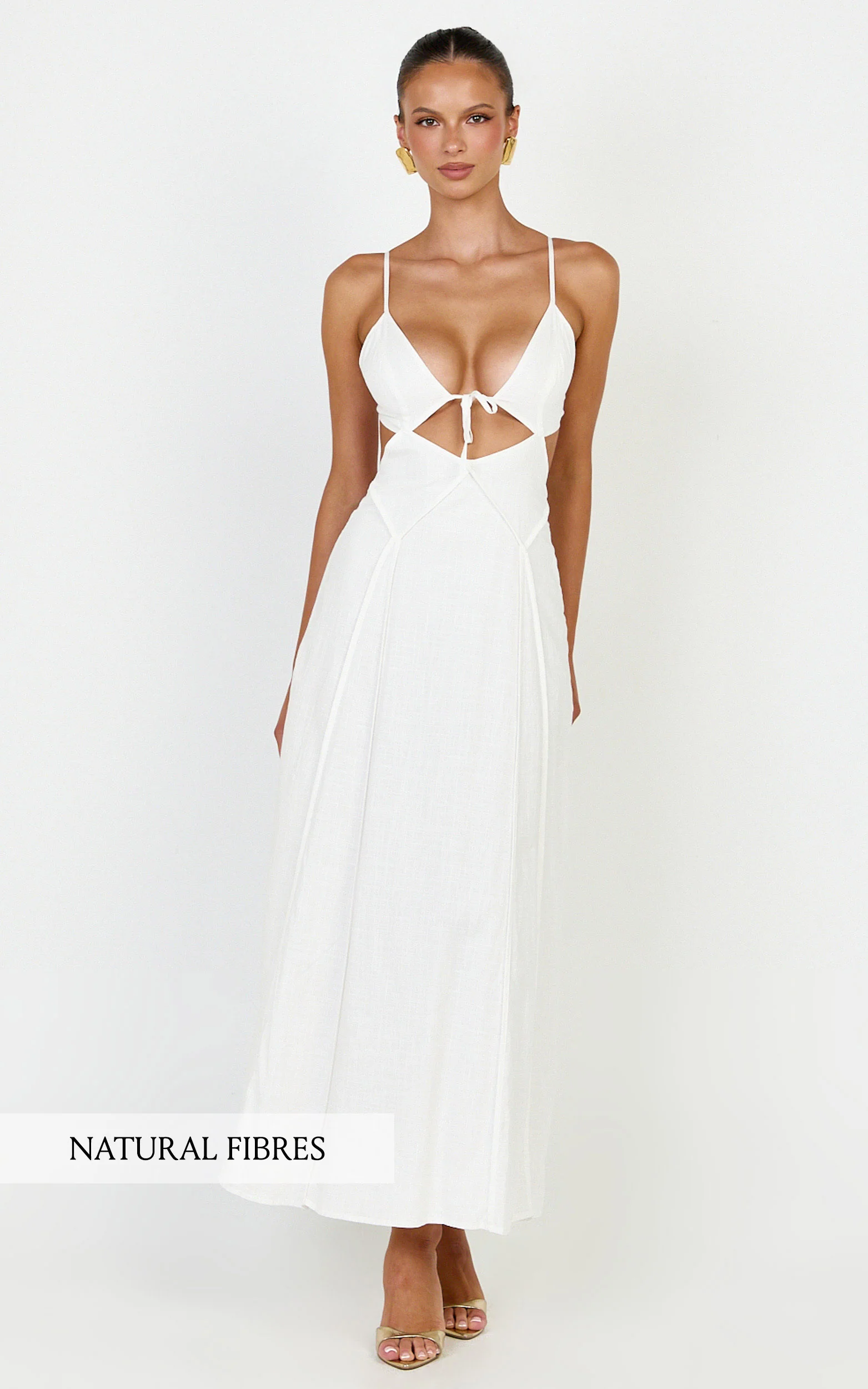 Grace Midi Dress - Strappy Cutaway with Godet Detail Dress in White