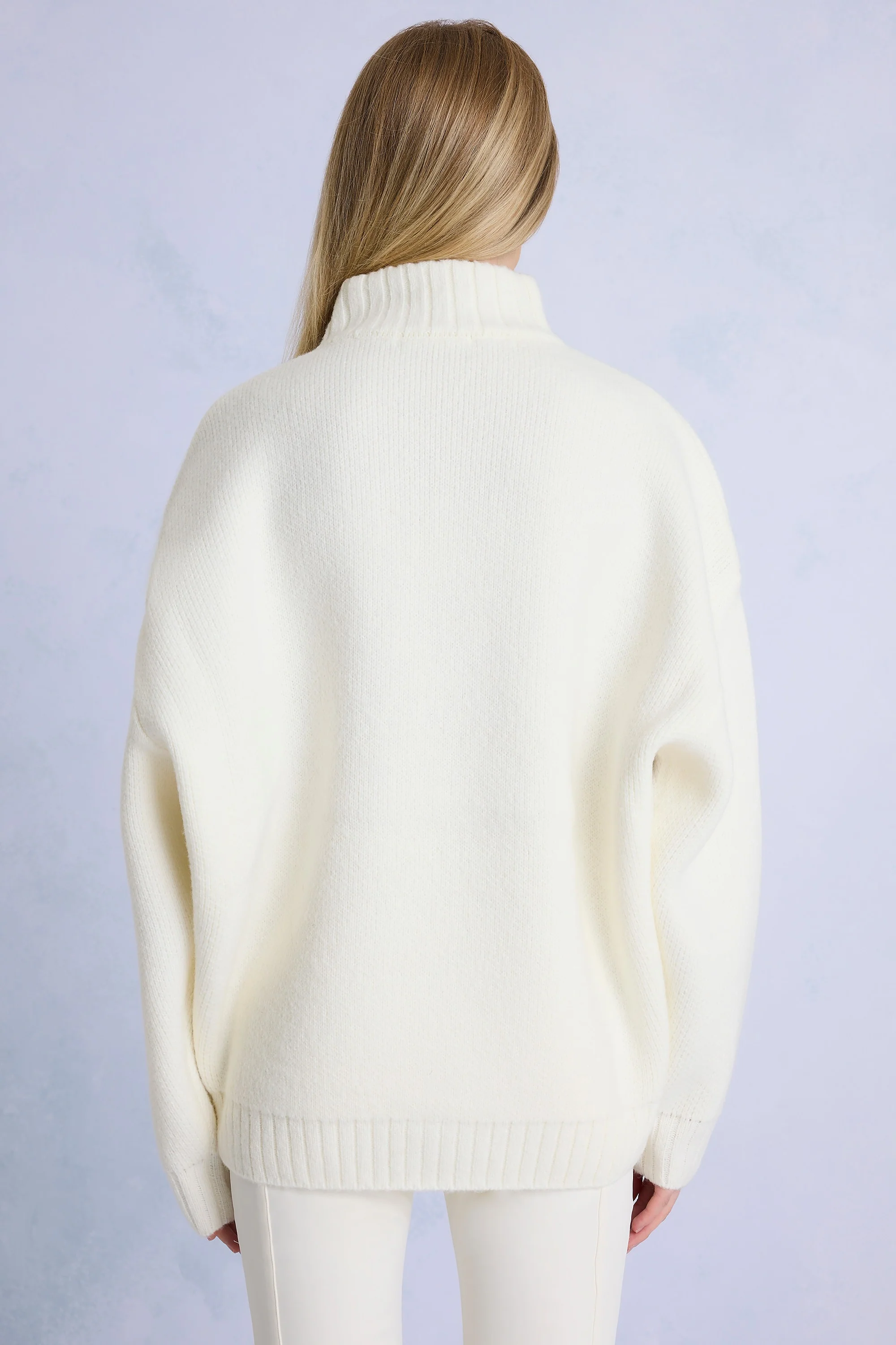 Knit Quarter-Zip Turtleneck Oversized Jumper in Burgundy