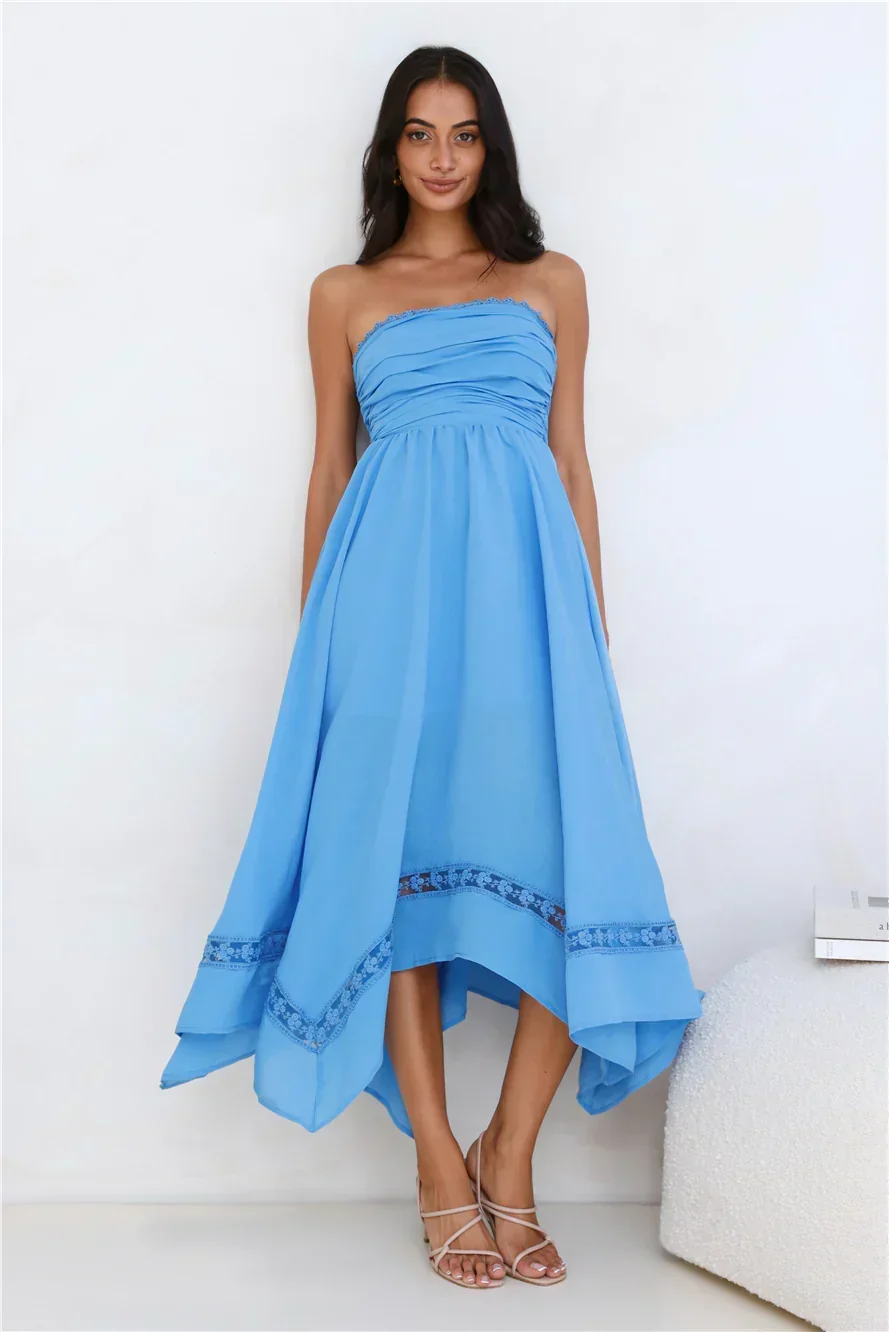Visit The Moon Strapless Midi Dress Yellow - luluinthesky