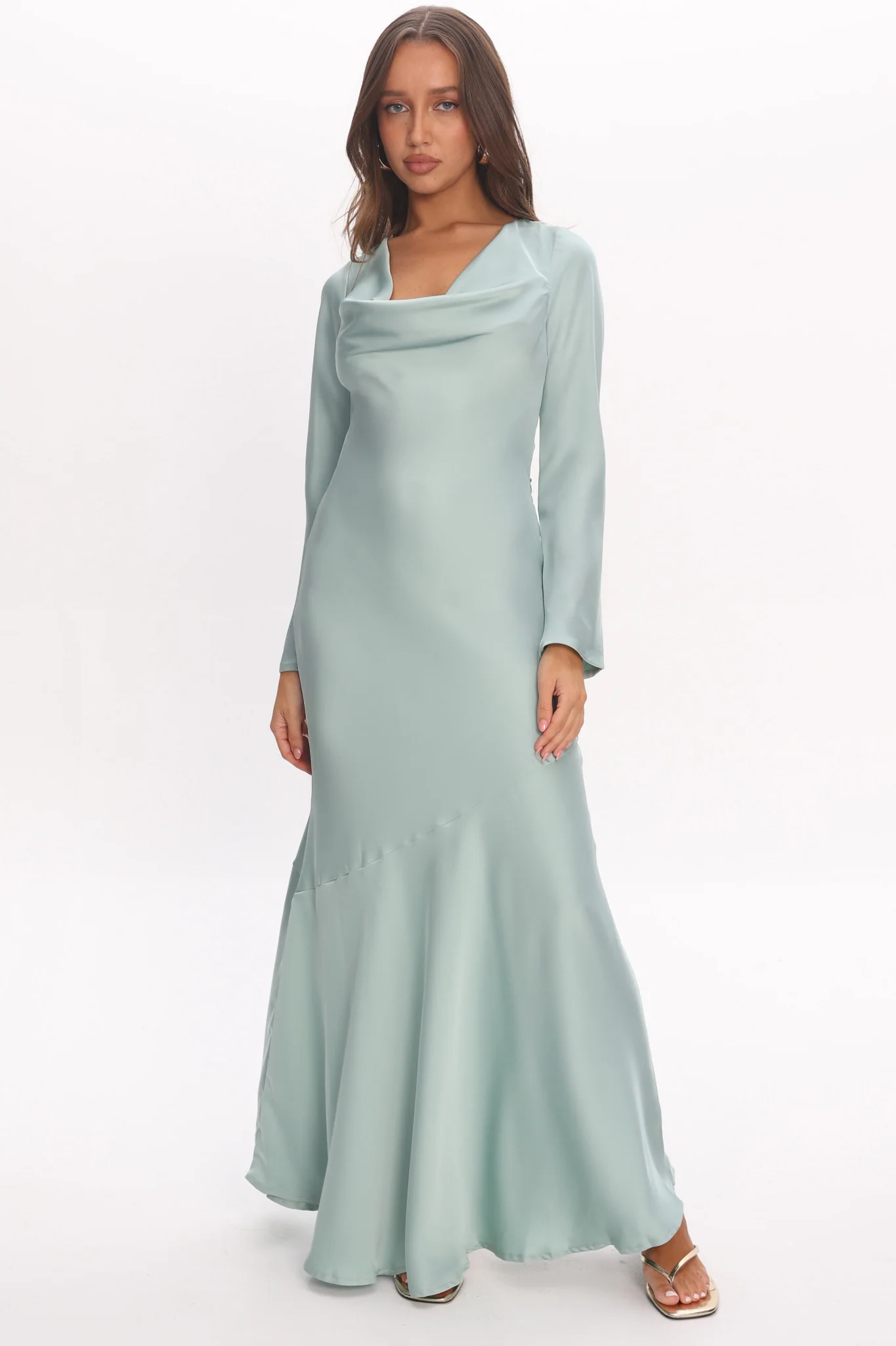 Cecilia Long Sleeve Drape Back Maxi Dress Sage