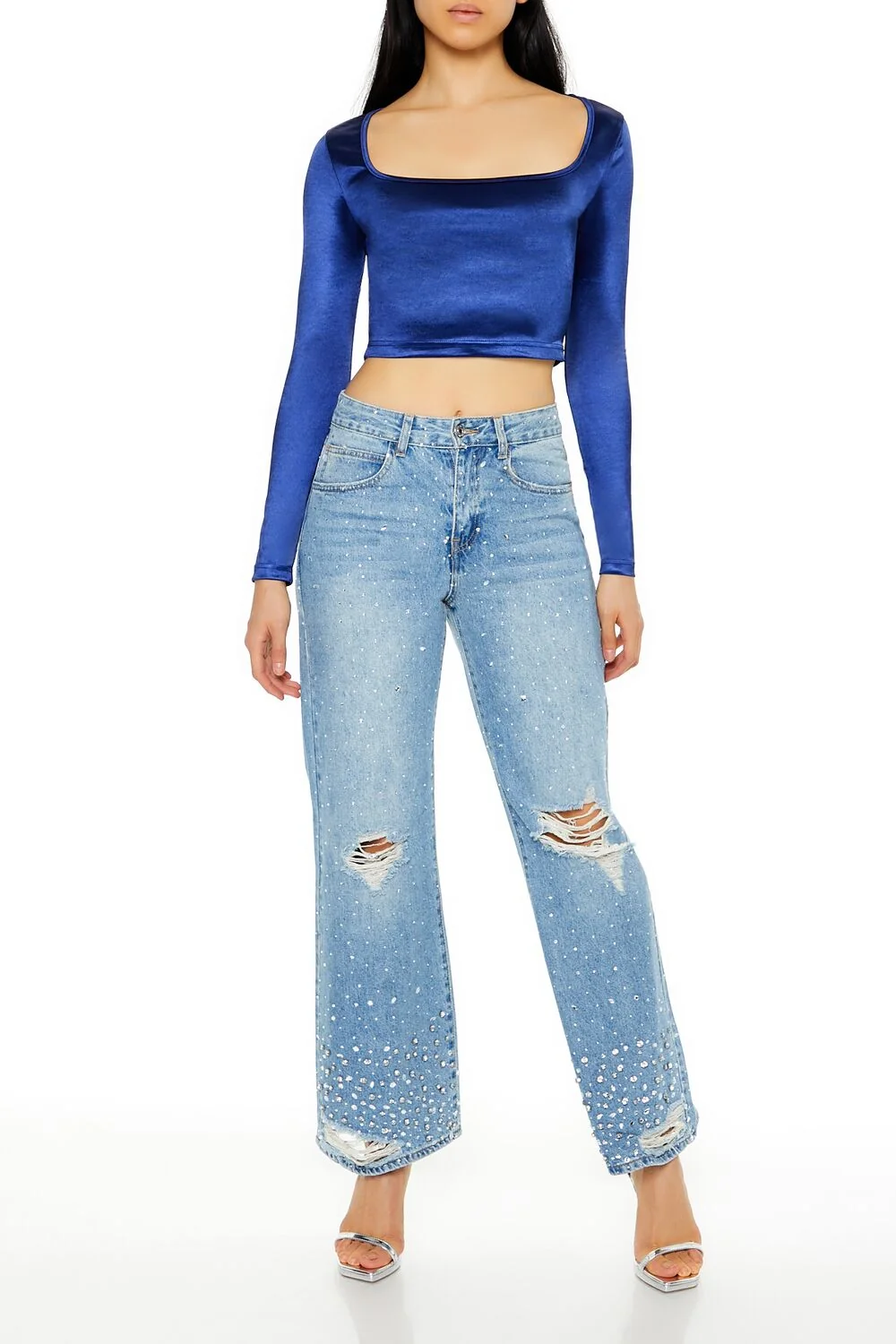 Satin Square-Cut Crop Top