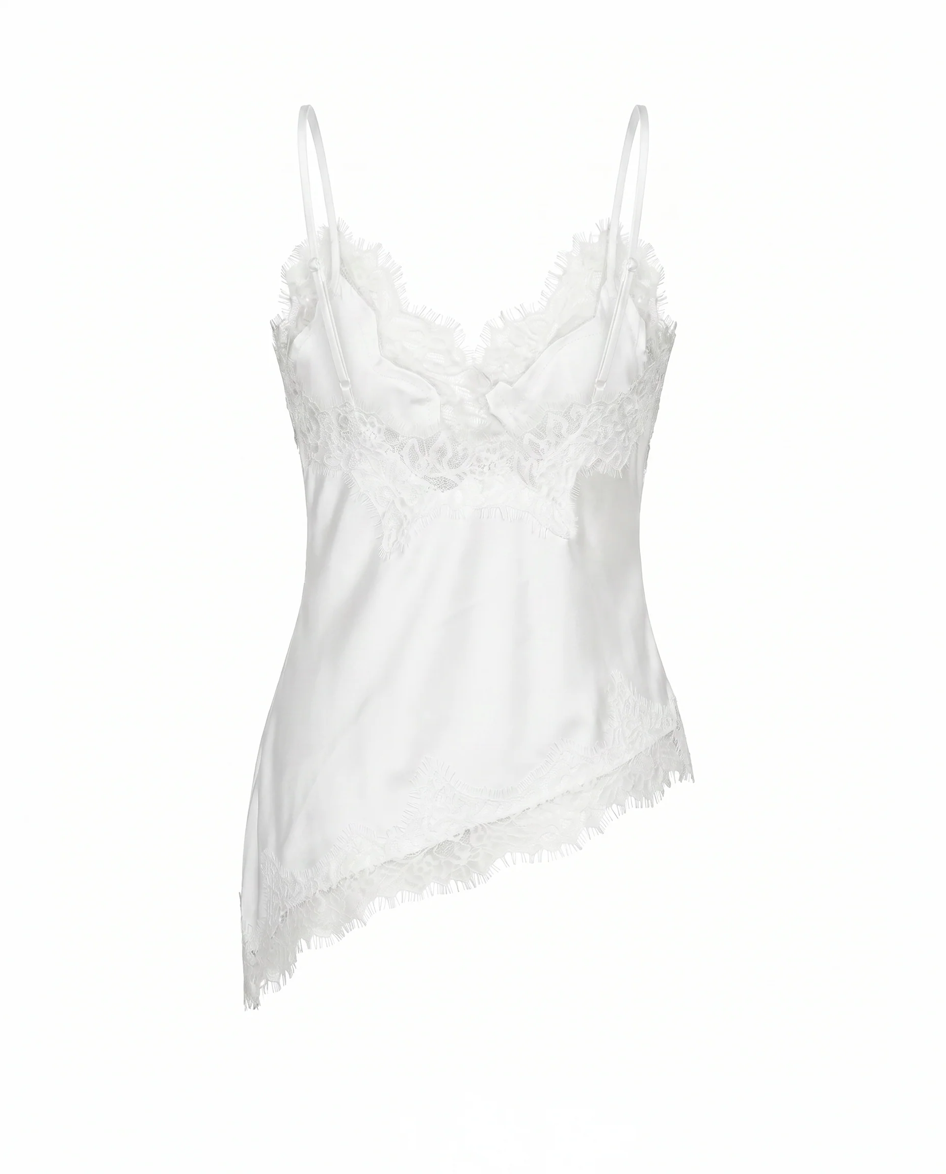 Asymmetrical Lace Trim Satin Cami Top