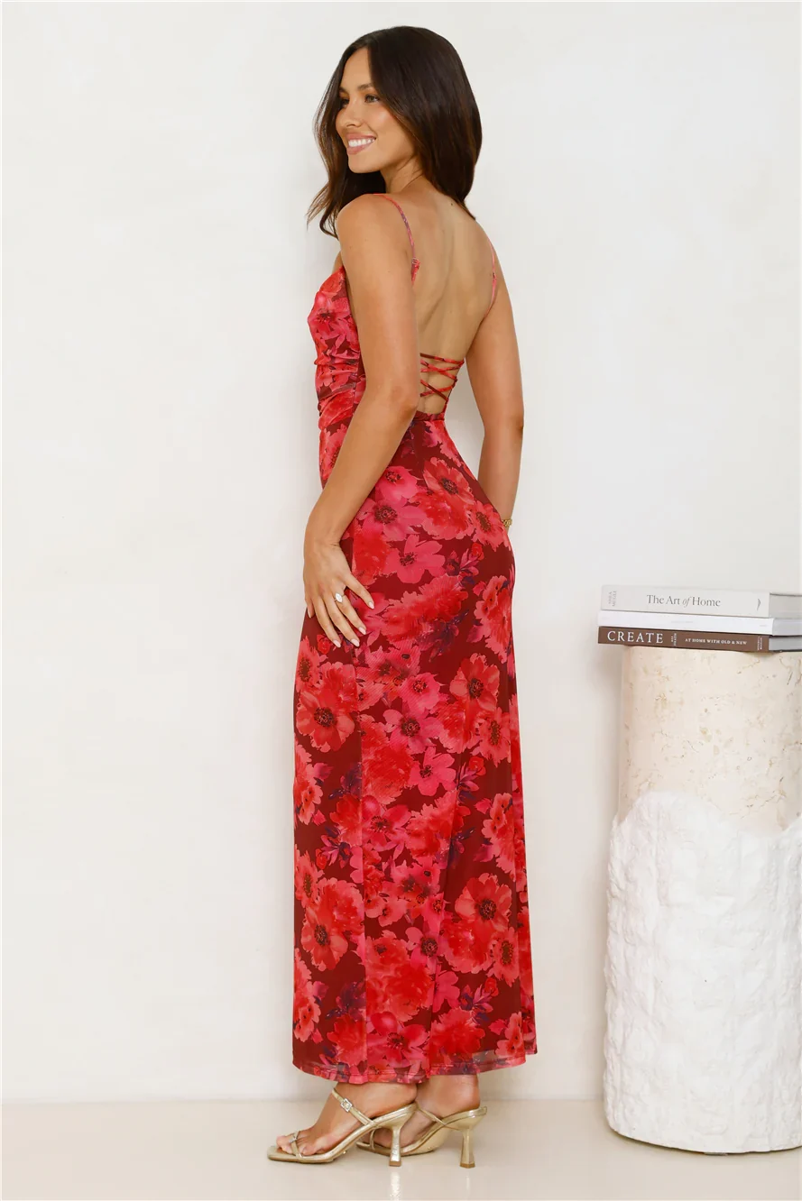 Fabulous Details Mesh Maxi Dress Red