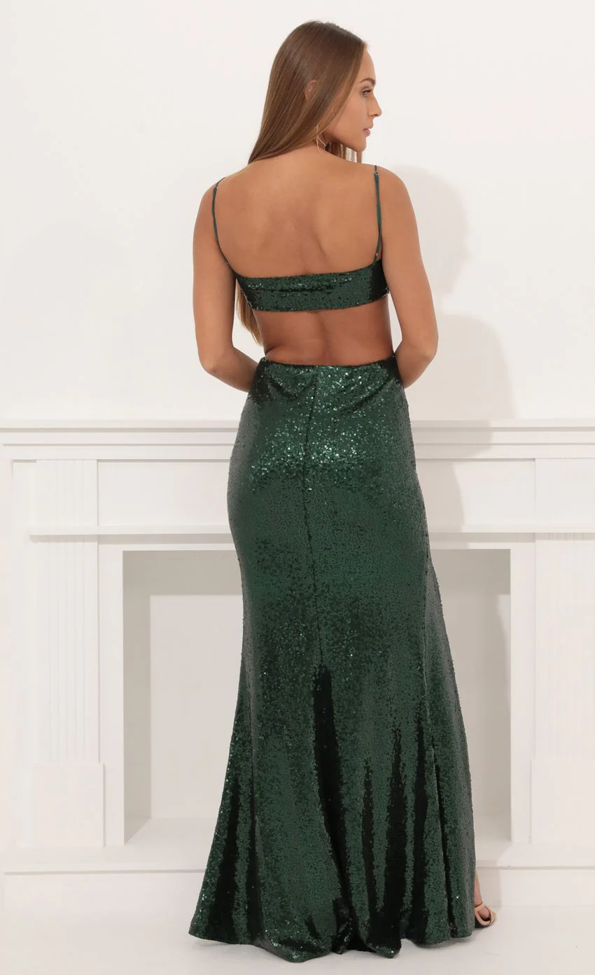 Halter Maxi In Green Sequin - luluinthesky