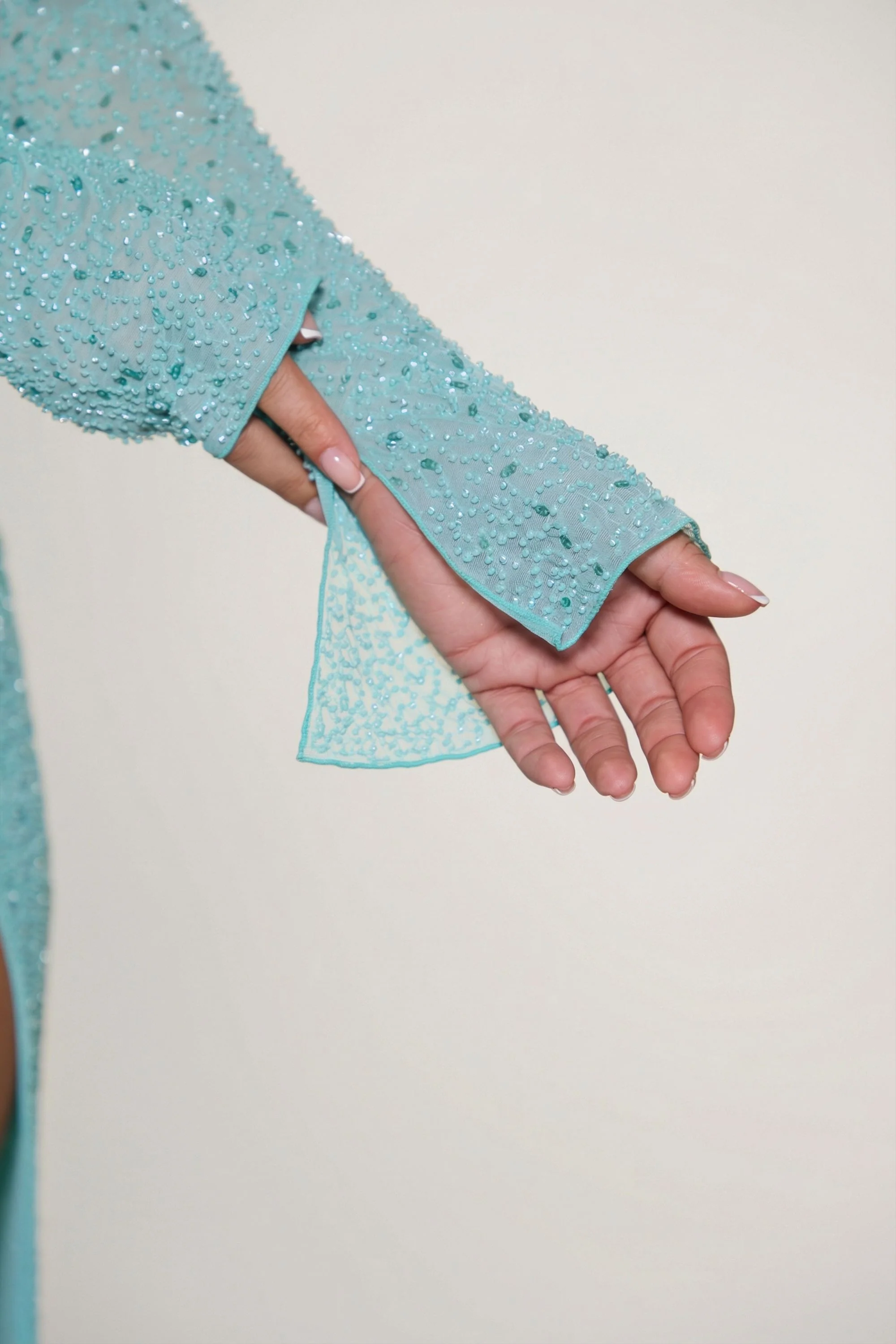 Embellished Cowl Neck Maxi Dress in Aquamarine