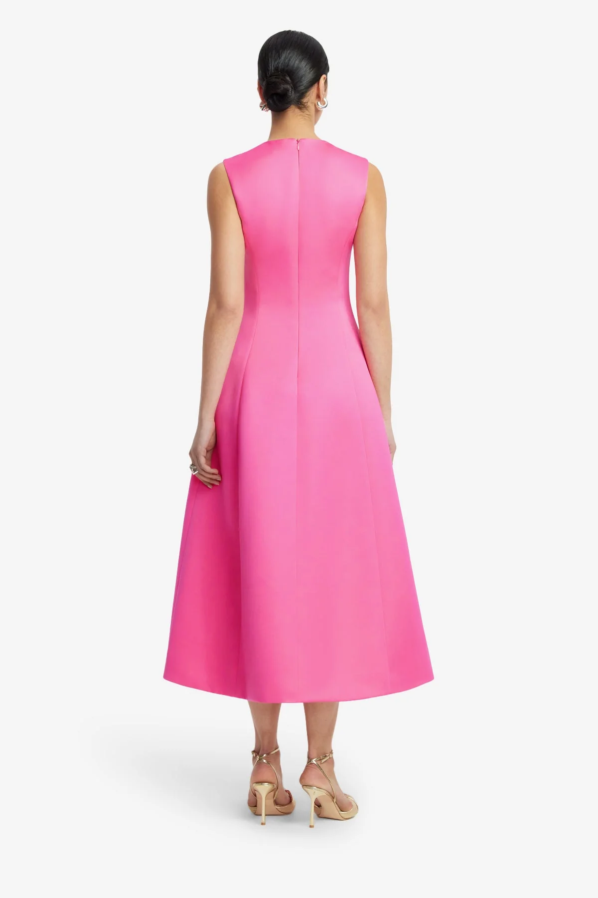 Cleo Appliqué Sleeveless Midi Dress - Peony Print in Fuchsia