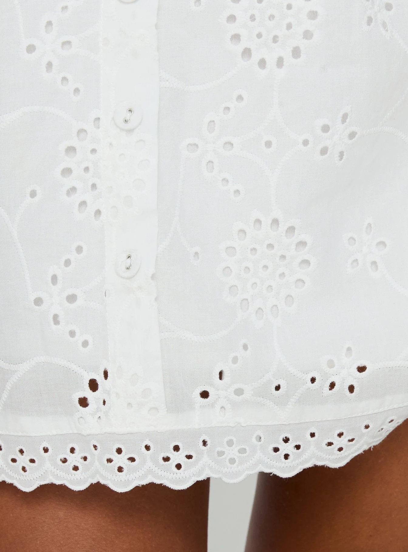 Gabbey Anglaise V Neck Mini Dress White