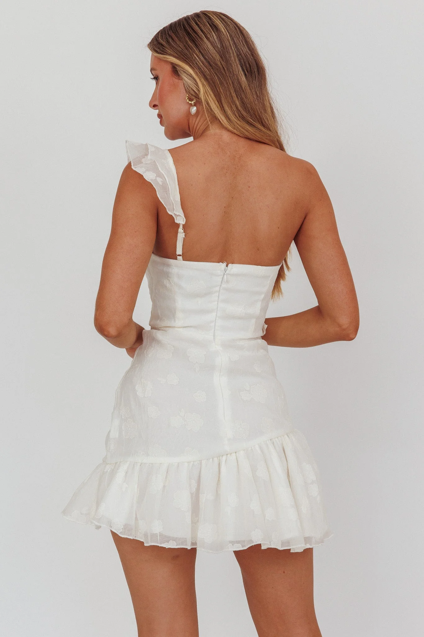 Minka One-Shoulder Ruffle Mini Dress Off White - luluinthesky