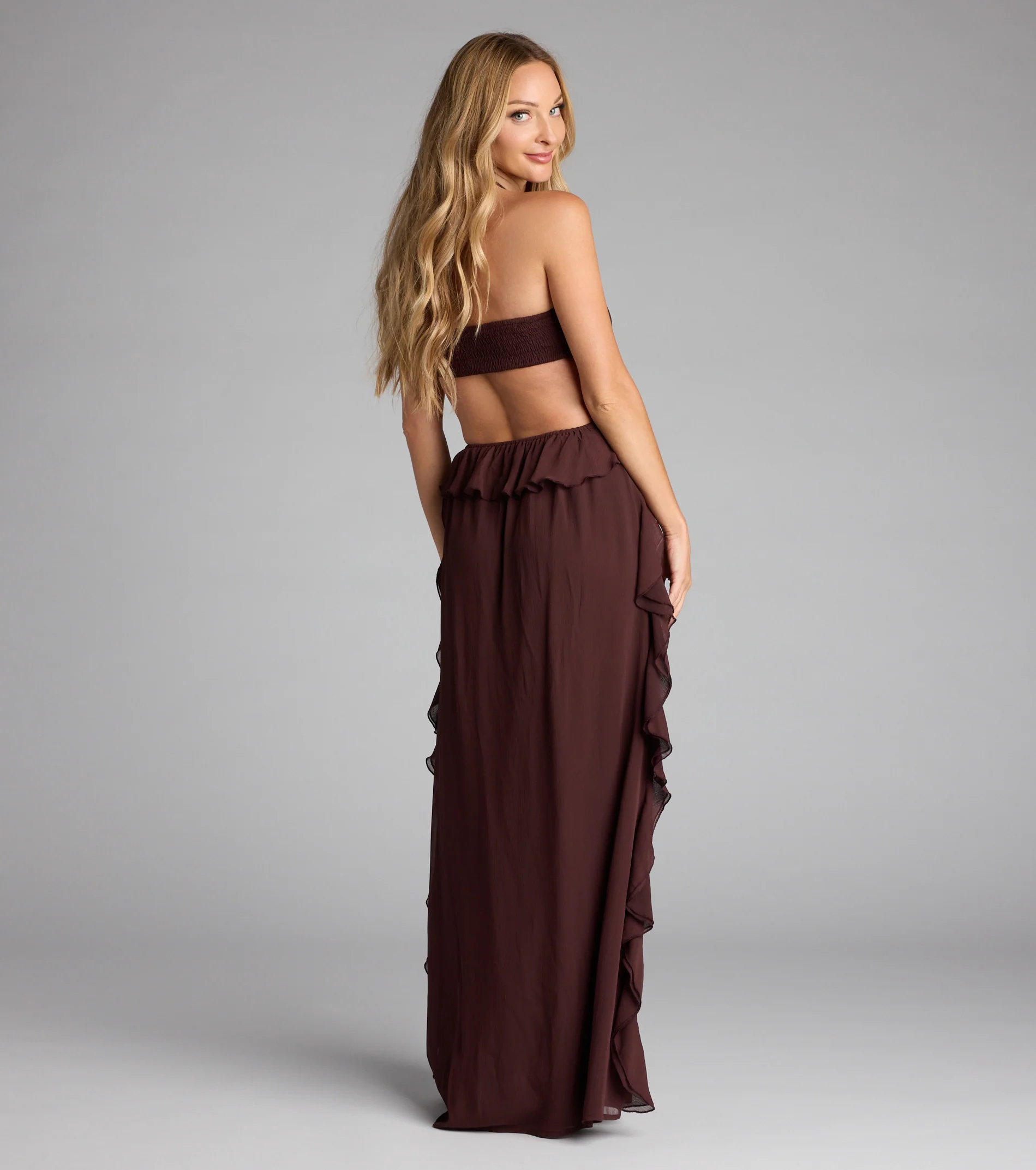 Ruffle and Ready Chiffon Halter Maxi Dress - FASHION NOB