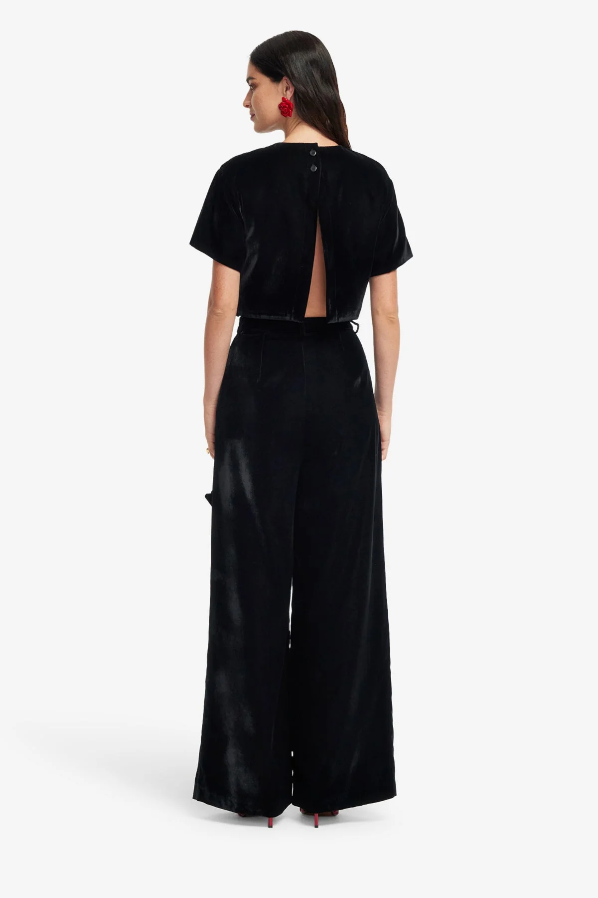Elisha Velvet Wide Leg Pants - Ebony