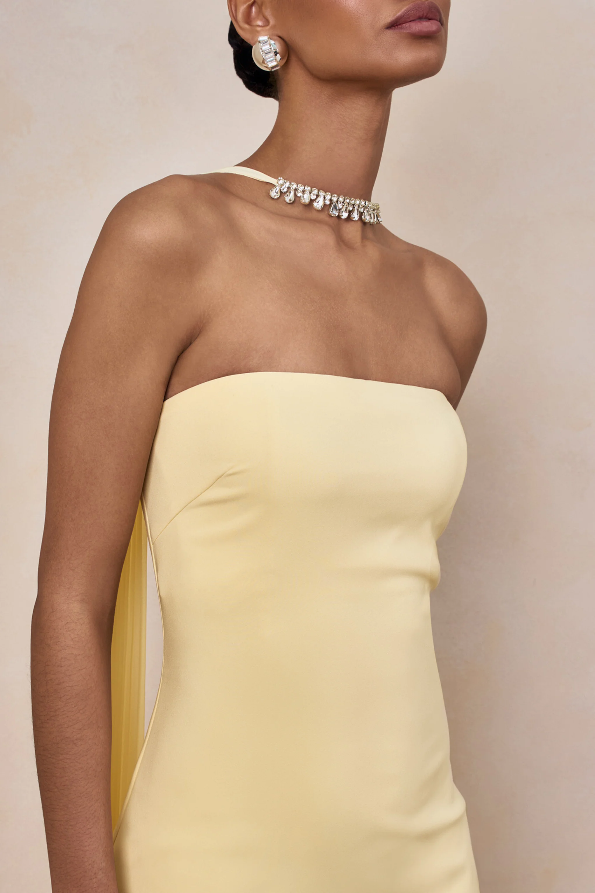 Avery | Lemon Bandeau Maxi Dress With Embellished Scarf
