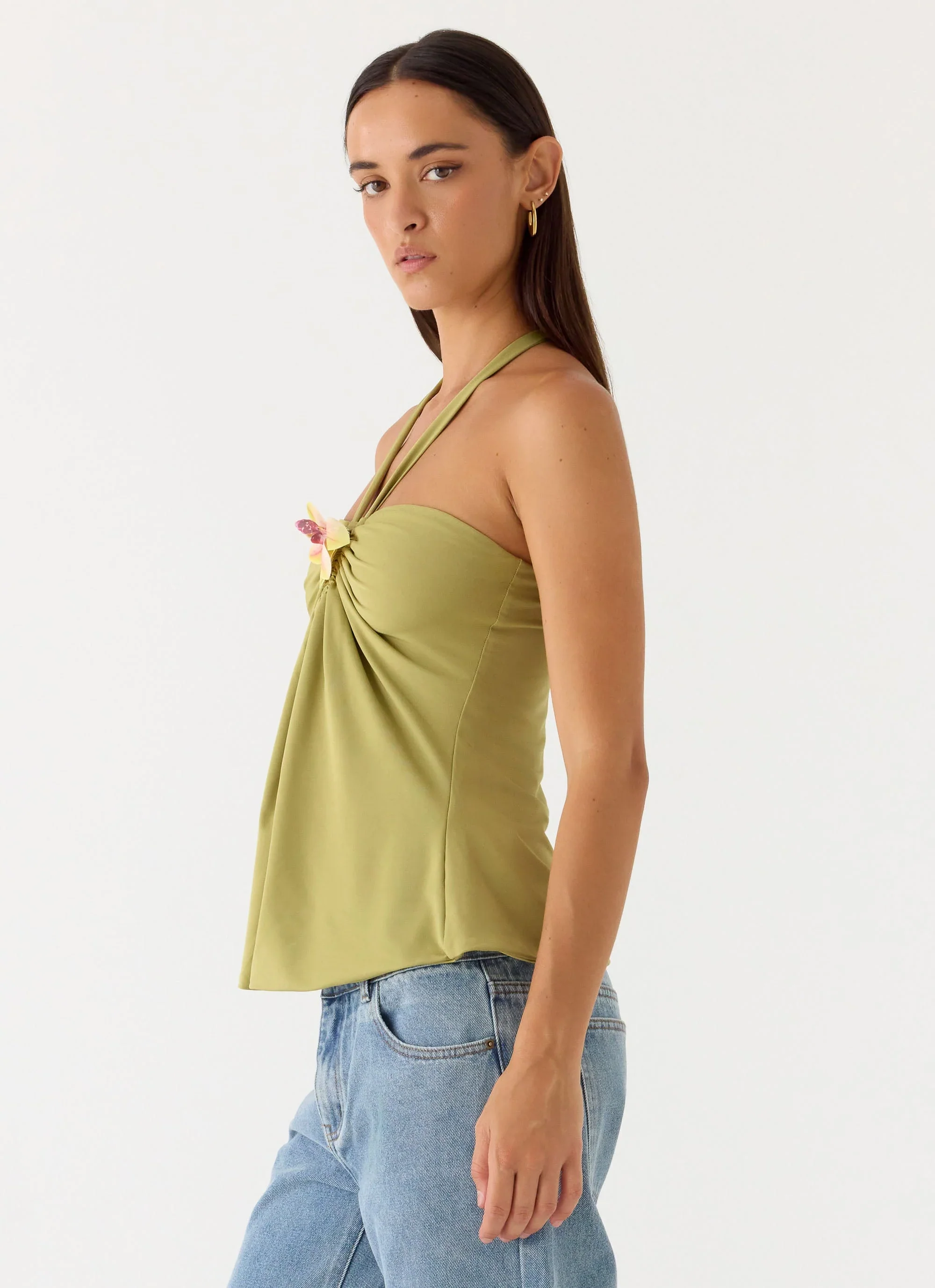 Corah Halter Top - Green Olive