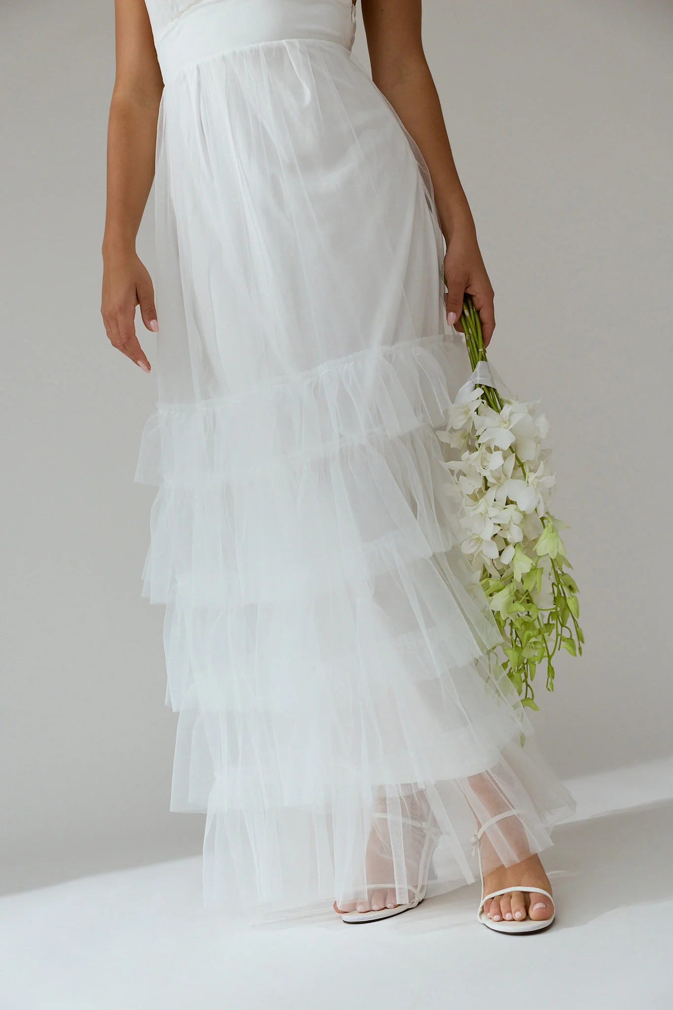 Nerida Twist Back Frill Trim Mesh Maxi Dress White