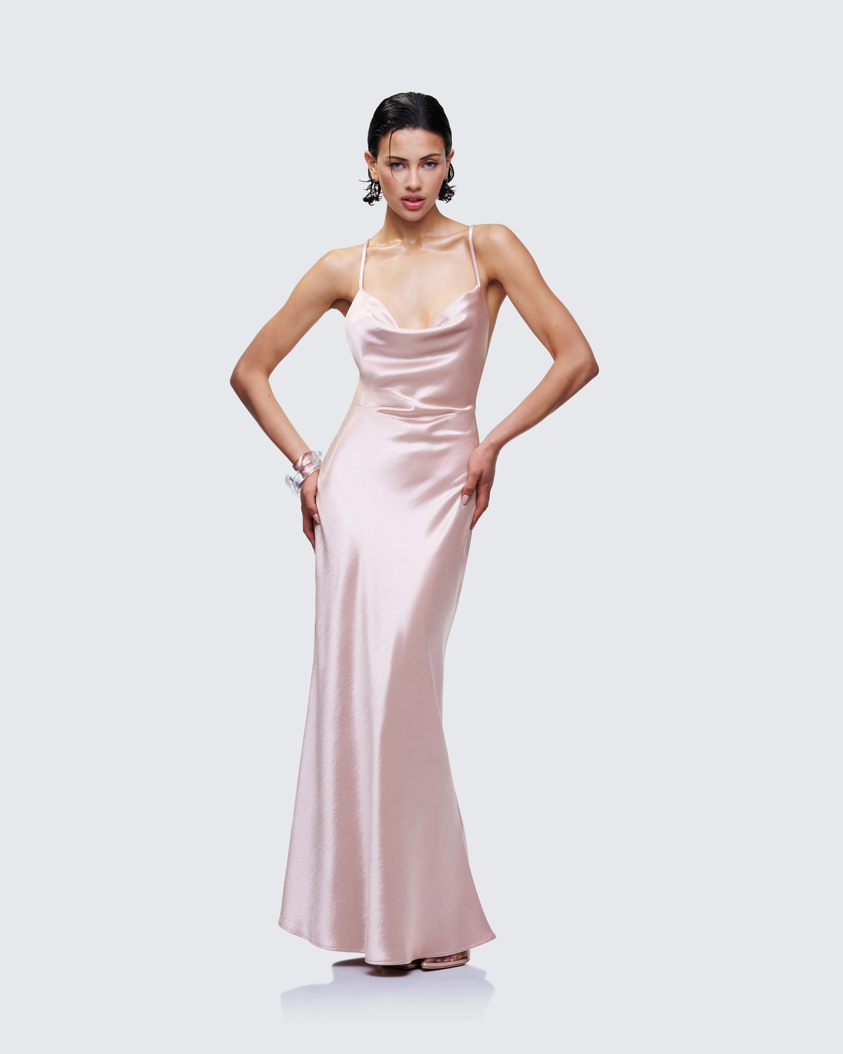 Elspeth Neutral Satin Bias Slip Maxi Dress