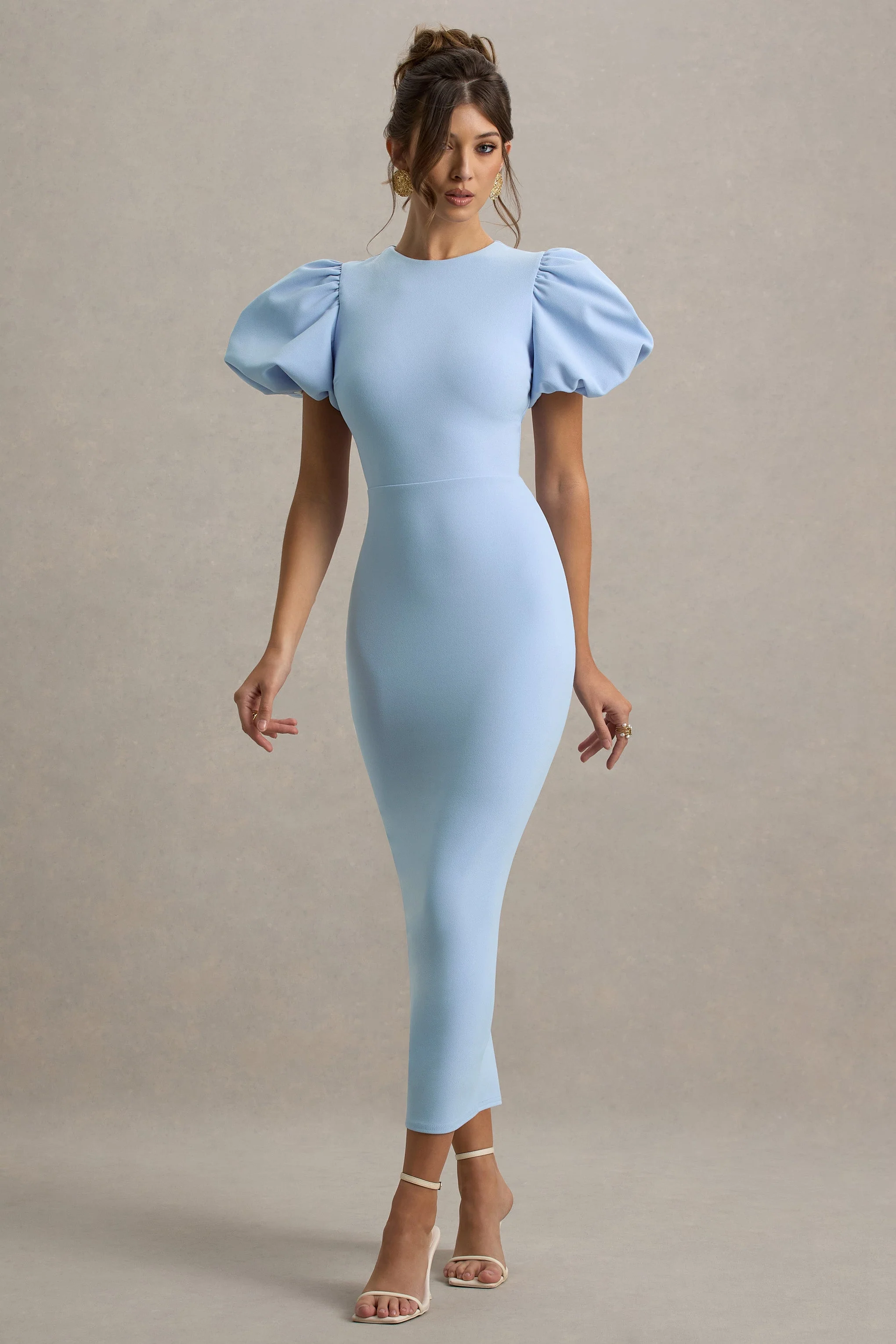 Dakota | Powder Blue Puff-Sleeve Midi Dress
