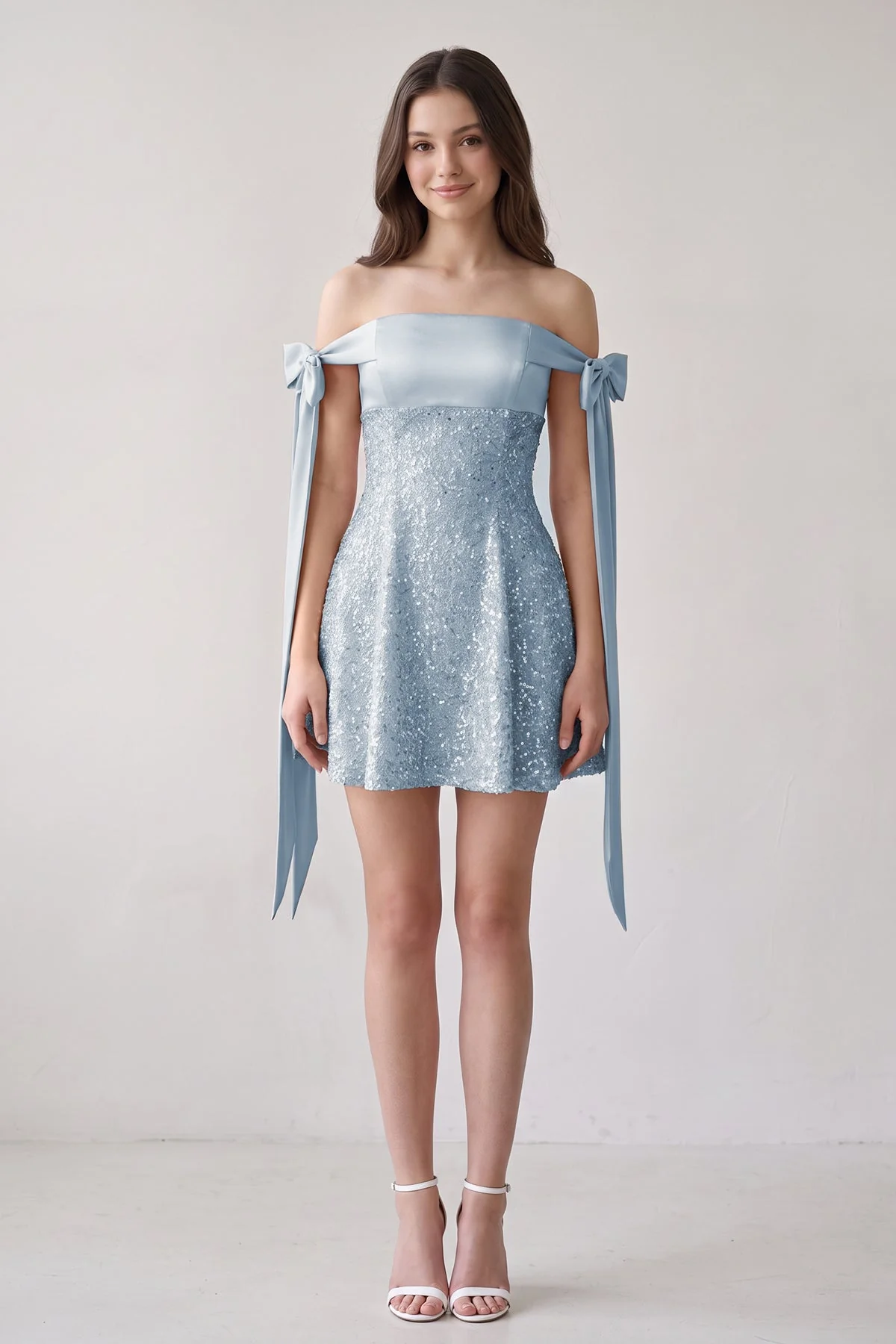 Pink Off-the-Shoulder A-Line Satin Homecoming Dress with Sequins