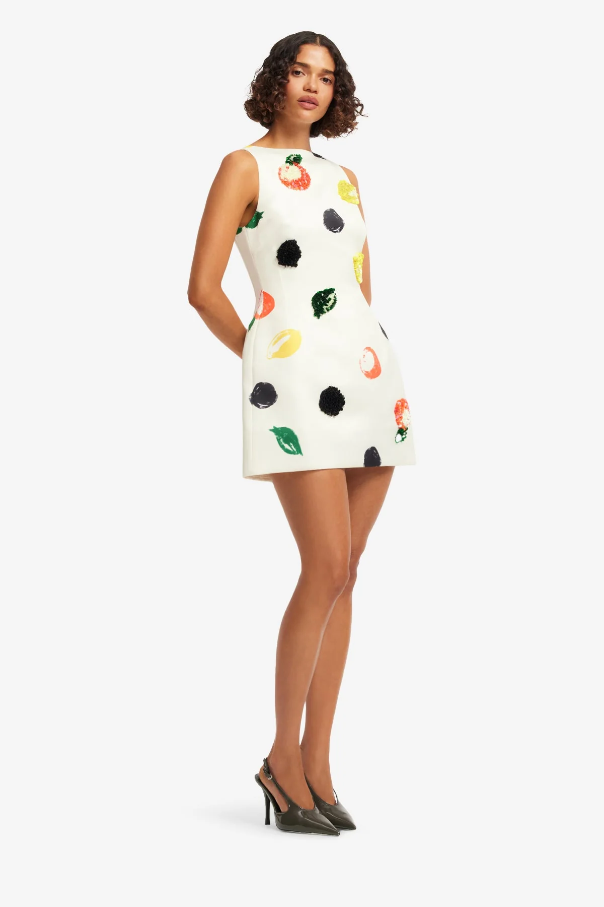 Ali Embellished Boat Neck Mini Dress - Citrus Spots
